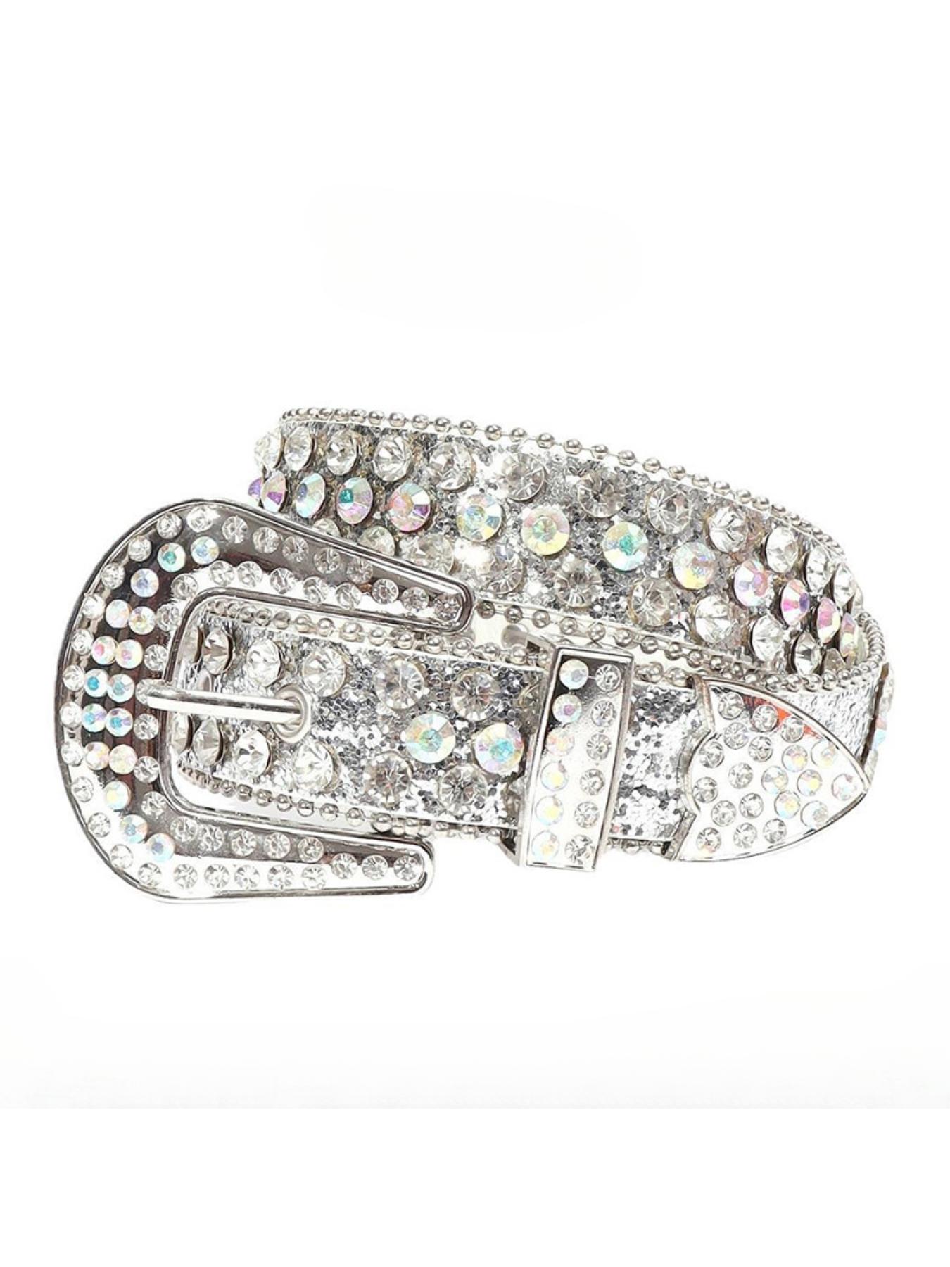 Rhinestone Studded Buckle Belt for Kids & Teens - 75-95cm Adjustable Sparkly Crystal Belt, Shiny Party & Performance Accessory