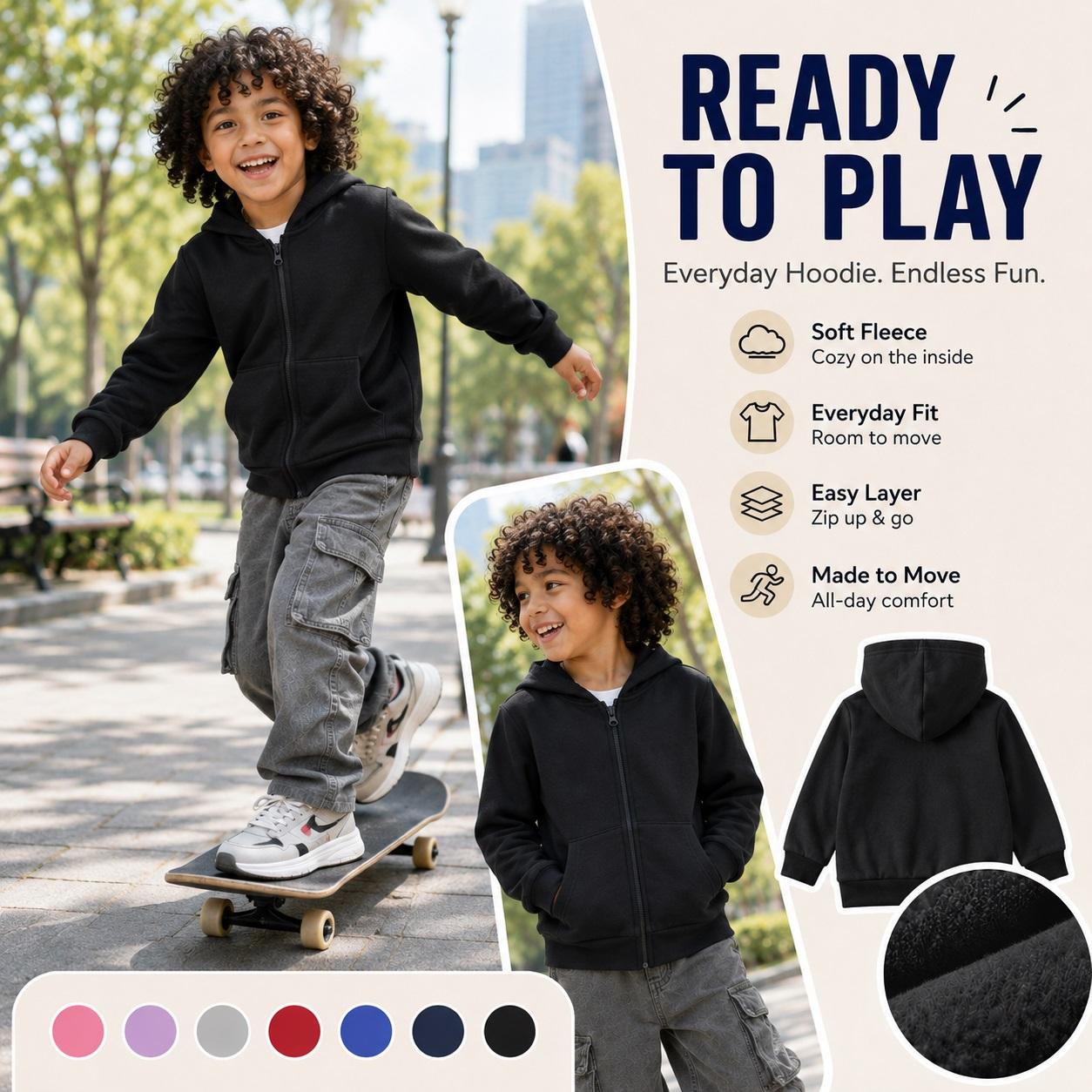 Kids’ Fashion Bear Graphic Zip Up Hoodie, Casual Long Sleeve Hooded Jacket with Front Pockets and Back Print, Everyday Outerwear for School, Travel, Outdoor Play and Weekend Wear