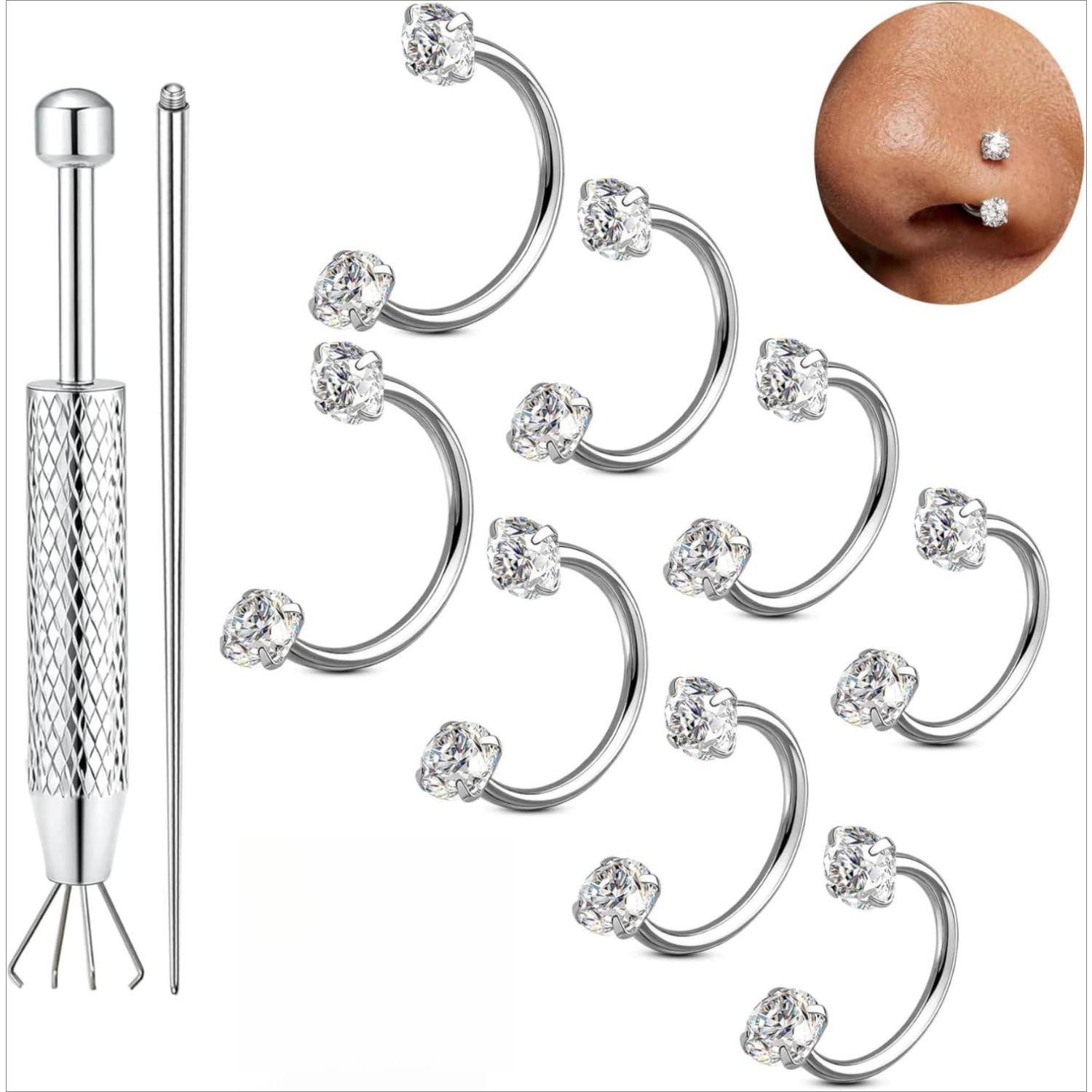 8Pcs Hypoallergenic Steel Horseshoe Septum for Men Women, 7/8/10/12mm 18G Gold Silver Hoops, Body Piercing Jewelry, multi-use cartilage tragus daith lip piercing jewelry, great for daily wear, parties, festivals & holiday birthday gifts