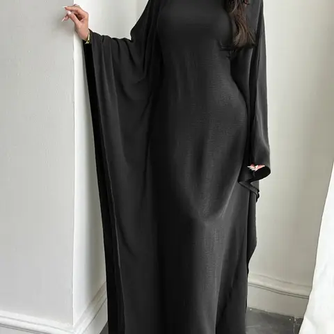 Women's Solid Color Loose-Fitting Batwing-Sleeve Long Dress, Casual Everyday Wear, Casual Daily Outfit, Womenswear, Minimalist Chic Summer Woven Fabric Dress, Perfect for Relaxed Outings