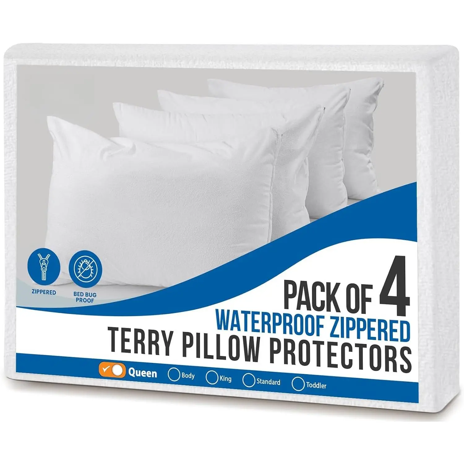 Soft Terry  Pillow Protectors with Zipper  Size, Set of 4 |  Pillow Covers,  & Dust Mite Proof Pillow Cases,  Wicking, Airy & Machine Washable Encasements