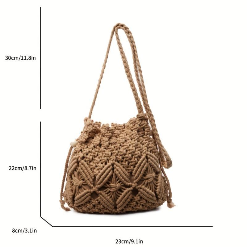 BeadBreath Woven Rope Bucket Bag, Medium Minimalist Macrame Crossbody, High-Quality Spring & Summer Shoulder Bag