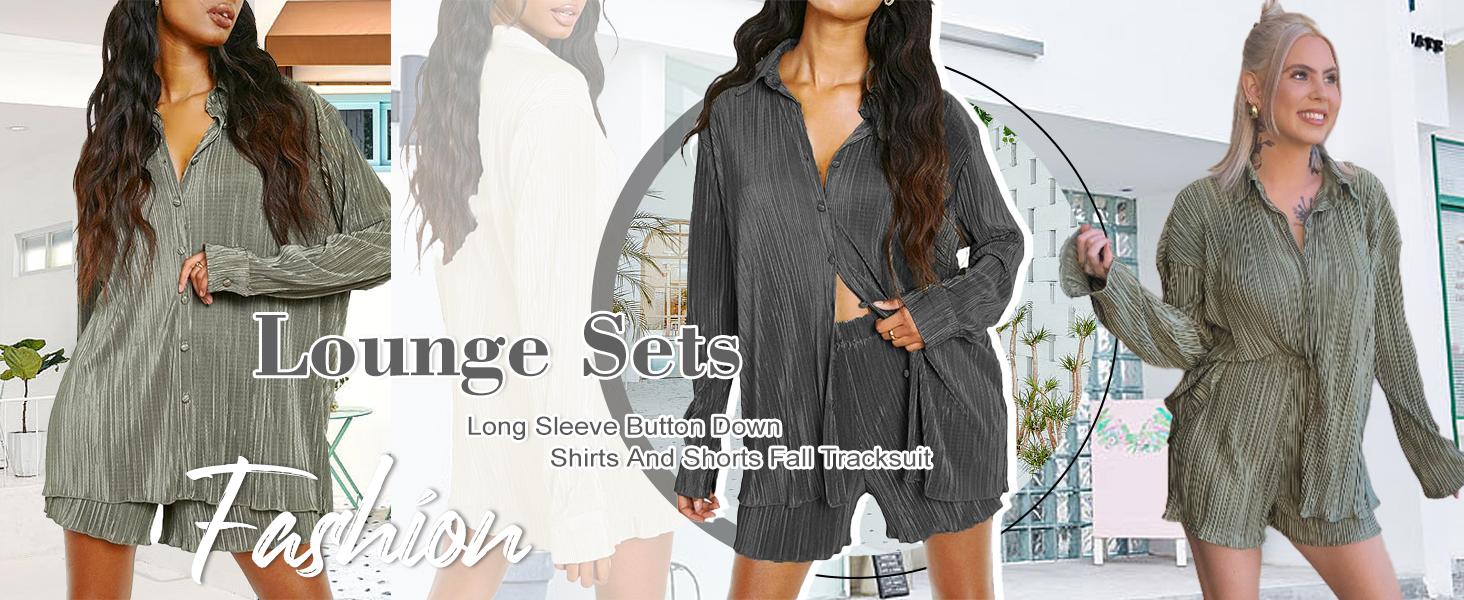 MNLYBABY Women's Shirt Shorts Set: High-Quality Polyester Fiber, Soft & Breathable, Elastic Fabric, Pleated Design, Casual Loungewear, S-XXL Sizes, Green Color, Perfect for Leisure, Daily Wear, Home, Outdoor, Party Beach Birthday