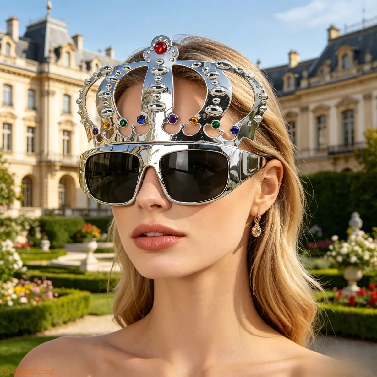 Silver Rhinestone Crown Novelty Glasses for Women, Y2K Queen Tiara Party Glasses, Bling Statement Costume Eyewear, Cute Birthday Photo Booth Props for Prom, Bachelorette Party, Festival, Selfie, Halloween Dress Up
