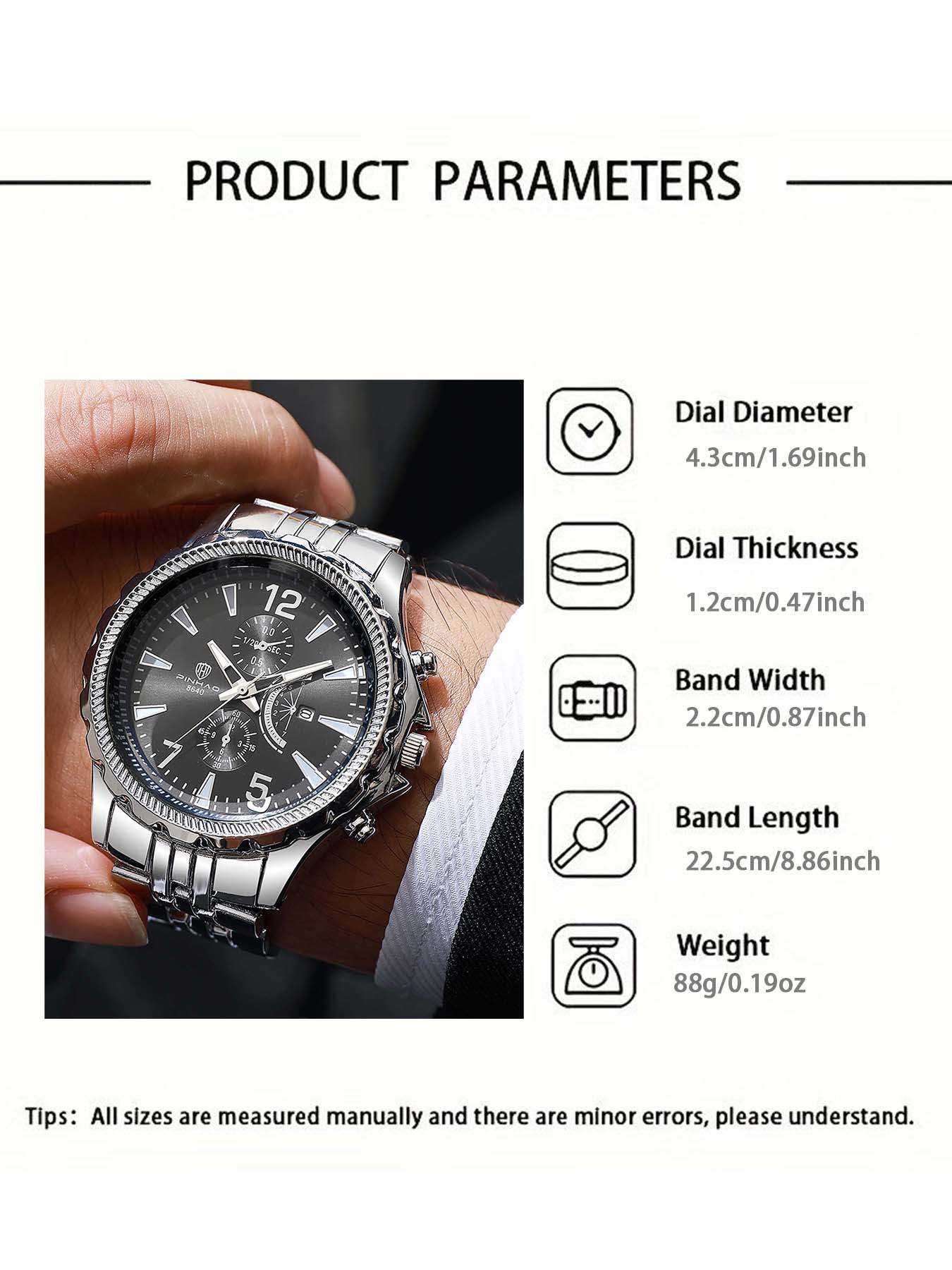 Men's Omega Business Large Dial Steel Band Multi-Function Digital Calendar Quartz Watch