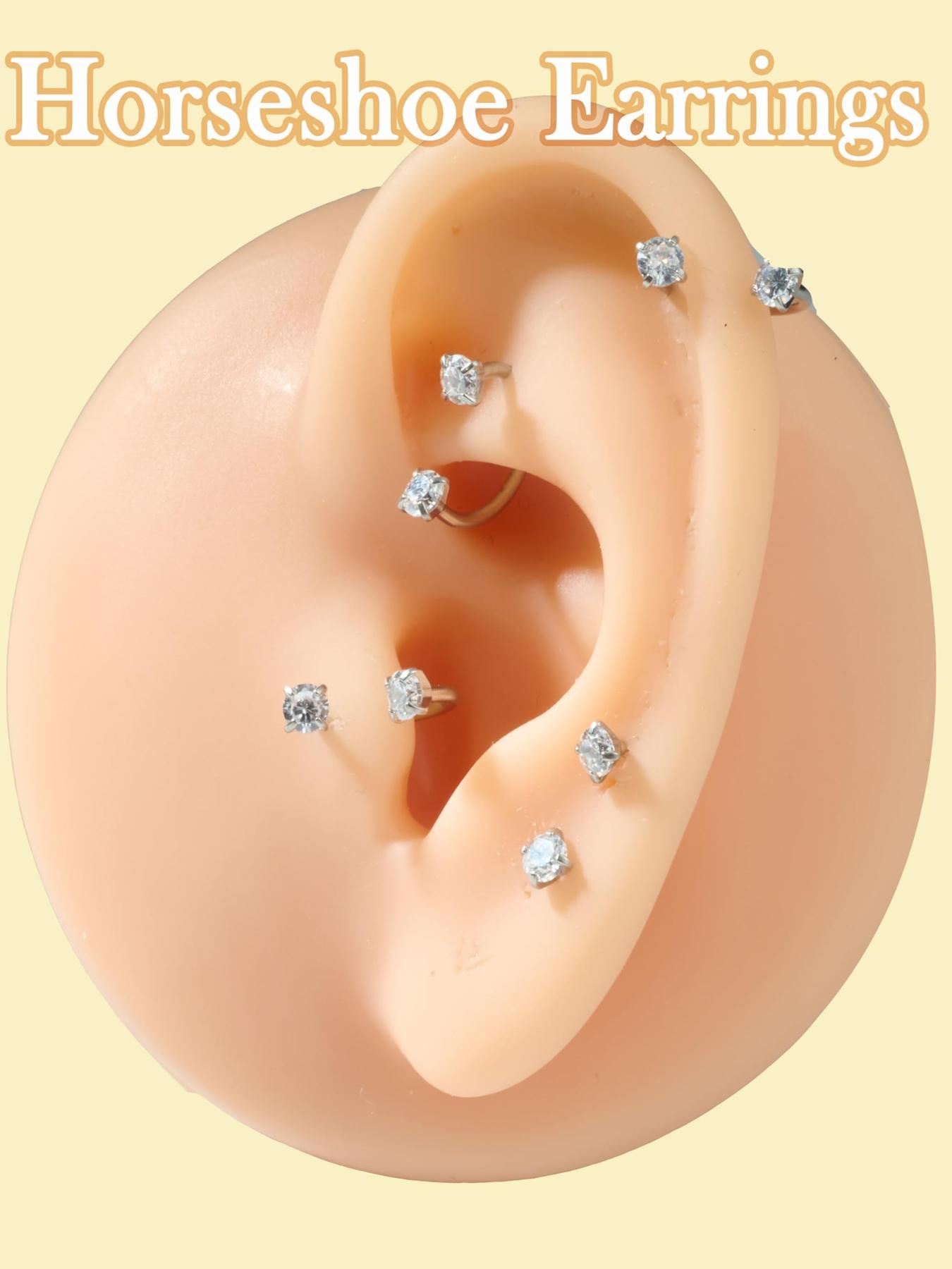 Horseshoe Nose Rings Studs, 20G/18G Internally Threaded Nose Rings For Women, 316L Surgical Steel Double Cubic Zirconia Nose Studs, Lip Eyebrow Helix Ear Piercing Jewelry