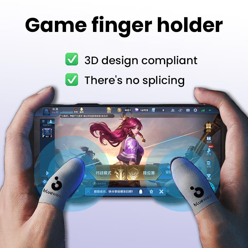 BlueWow Superconductive Silver Fiber Gaming Finger Sleeves Ultra-Stretchy Durable High Sensitivity Sweat-Proof Protection Thumb Grip for Mobile Game Controller