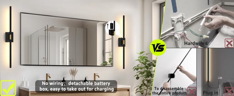 Battery Operated Wall Sconces w/ Remote Control Set of 2 | 31.5 inch | Upgrade 10000mAh | 3000K-6000K LED Wireless Wall Light for Bedroom, Picture Lights for Wall, Hallway, Background Wall