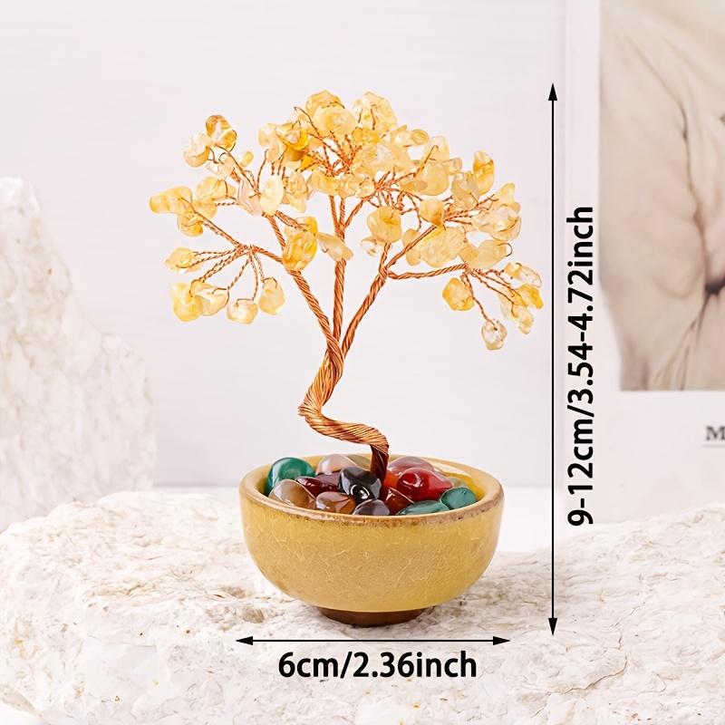 1 Piece Natural Crystal Pebble Treasure Pot Tea Cup Base Crystal Tree Citrine Money Tree Home Ornament Craft Artificial Wealth Tree