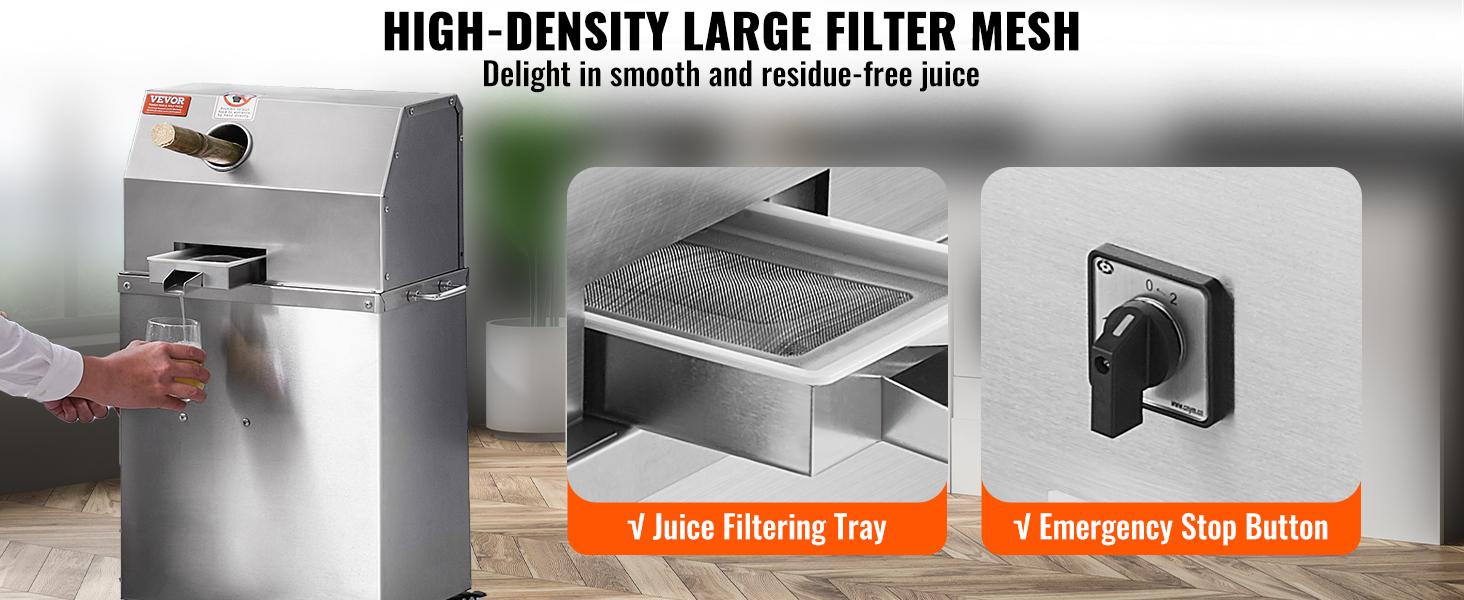 VEVOR Commercial Sugar Cane Juicer, 800W Electric Sugarcane Juicer Machine with 661LBS/H High Output, 3 Stainless Steel Rollers, Sugar Cane Press Juice Extractor Squeezer on Wheels for Home/Commercial