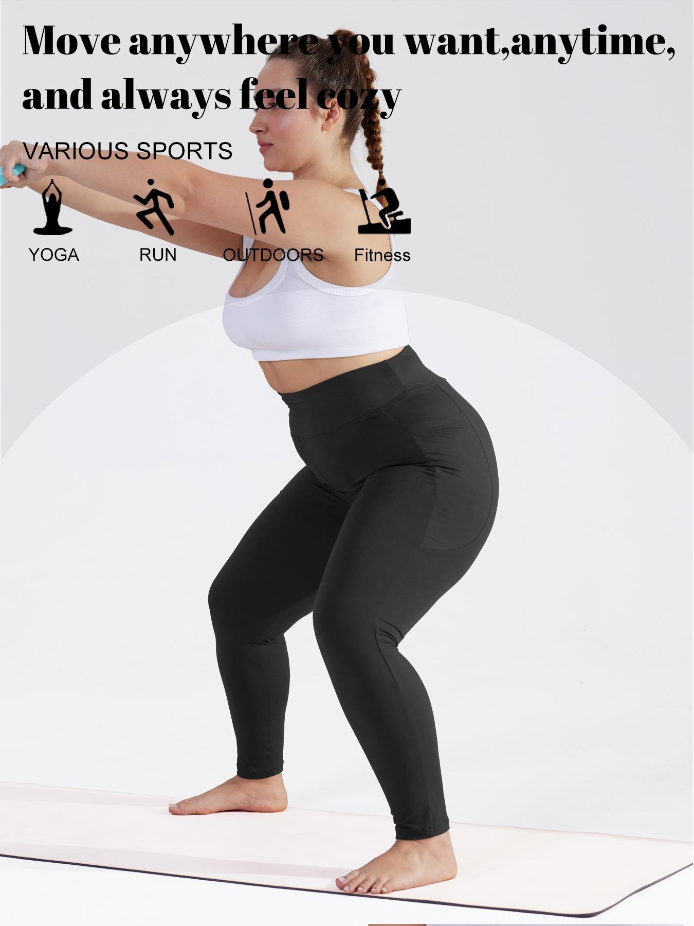 Plus Size Solid High Waisted Pocket Leggings with Pockets, High Stretch Four-Way Stretch, All-Day Comfort Fit for Any Occasion, Fashionable Versatile Leggings