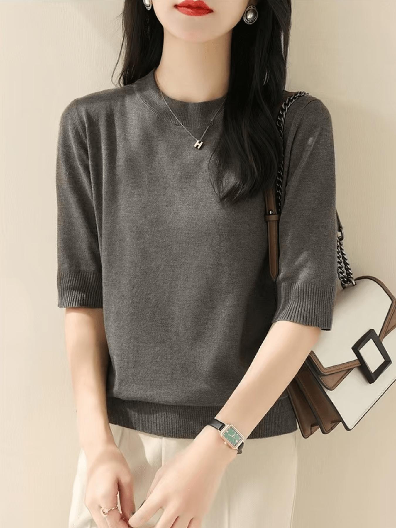 Women's Half High Neck Long Sleeve Knit Top, Spring & Fall Fashion Casual Loose Fit Blouse, New Arrival Stylish Bottom Layer, Knitwear