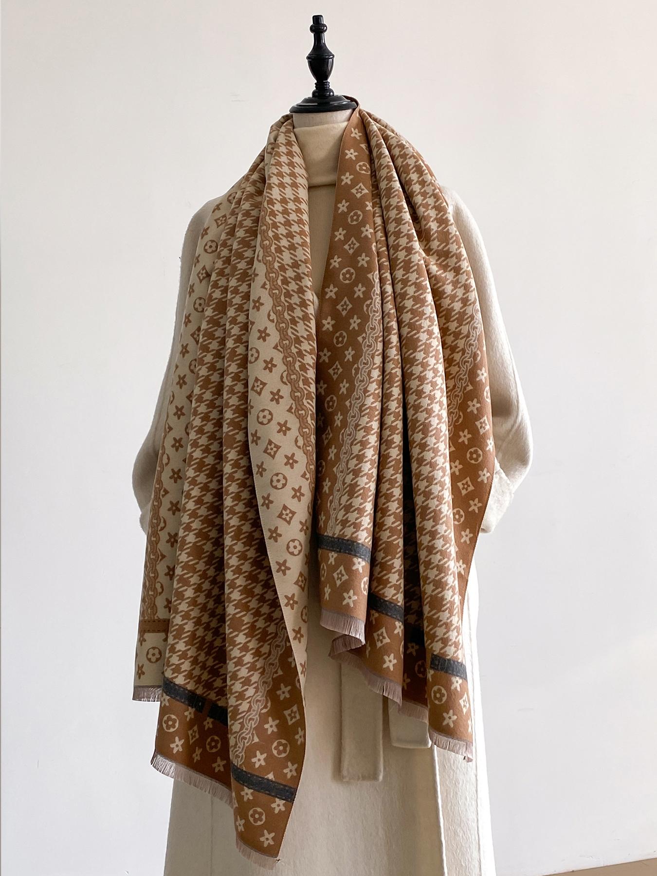 Women's Fashion Elegant Plaid Scarf with Fringe Decoration, Soft Warm Shawl for Fall & Winter, Stylish Accessory for Women and Girls, Blanket Scarf