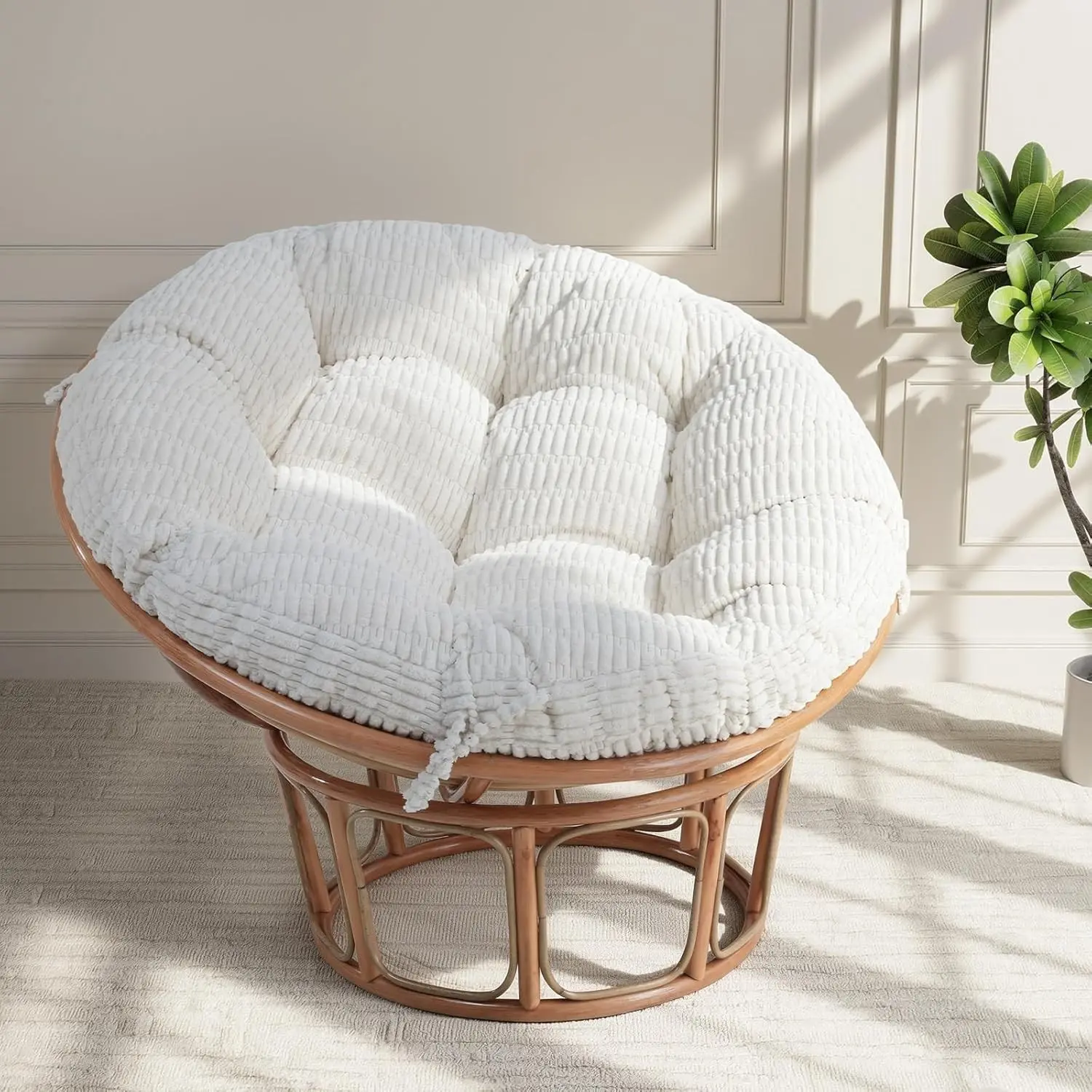 Papasan Chair Cushion, Circle Papasan Cushion (Without Chair) | Replacement Indoor& Outdoor for Egg Bowl Chair, 48 X 48 Inch, Beige