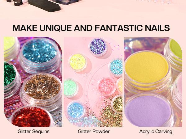 MOROVAN Acrylic Nail Kit with Everything: Professional Nails Kit Acrylic Set with U V Lamp Acrylic Nail Set with Glitter Acrylic Powder Complete Starter Kit for Acrylic Nails Beginner Kit