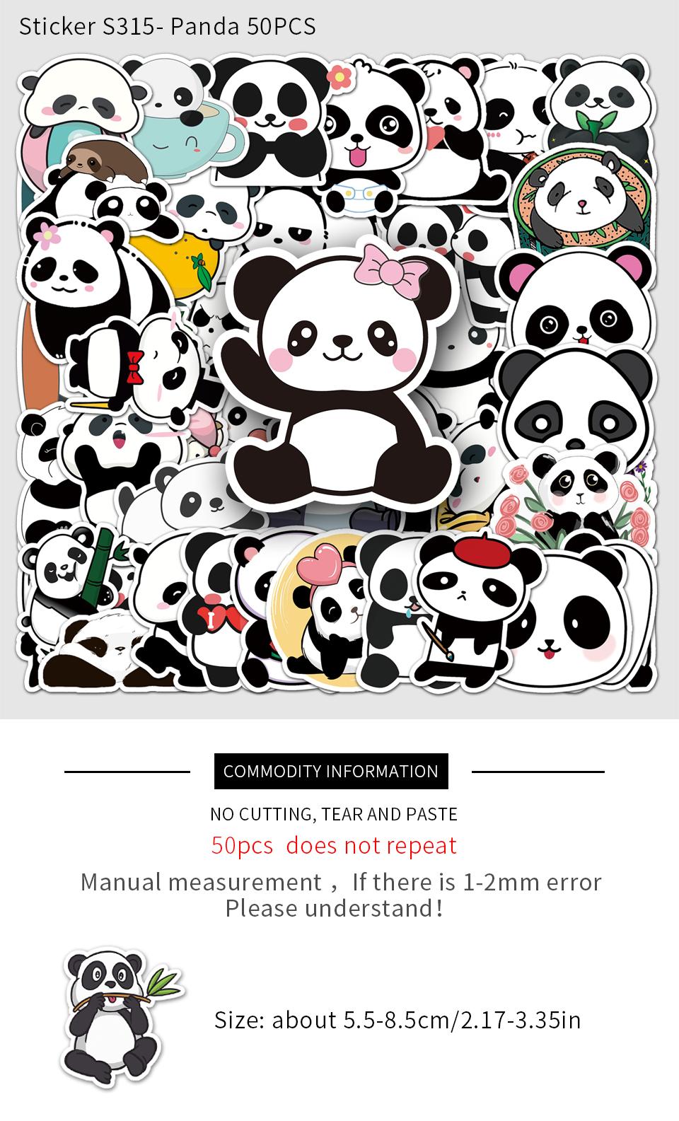 Cartoon Panda Pattern Sticker, 50pcs/set Cute Cartoon Self Adhesive Stickers, DIY Decorative Sticker for Phone Case, Scrapbooking, Journal Making
