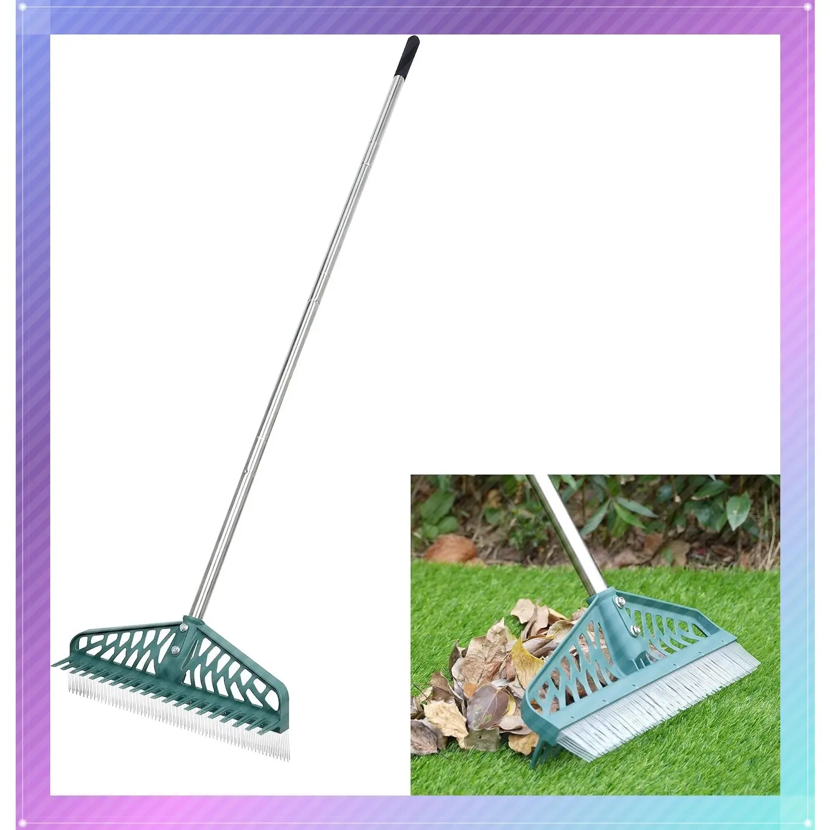 Durable Dual-Sided Artificial Grass Rake with 60-Inch Adjustable Handle for Cleaning and Fluffing Turf, Lawns, Carpets, PatiosGift