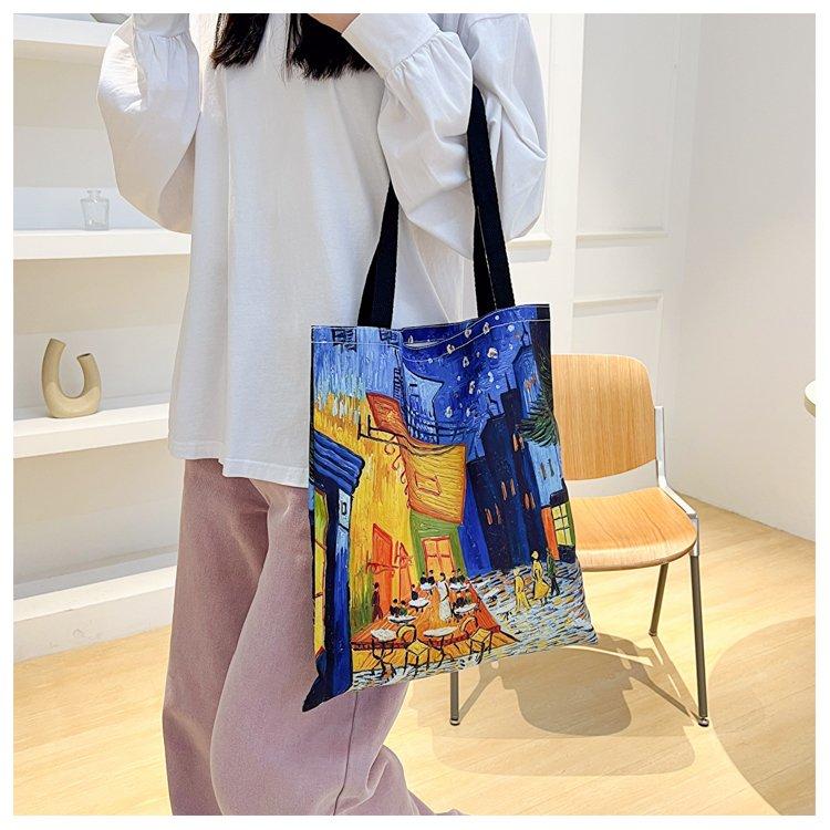 Van Gogh Starry Night Canvas Tote Bag, Vintage Retro Shoulder Bag, Large Capacity Commute School Shopping Bag, Style Van Gogh Tote