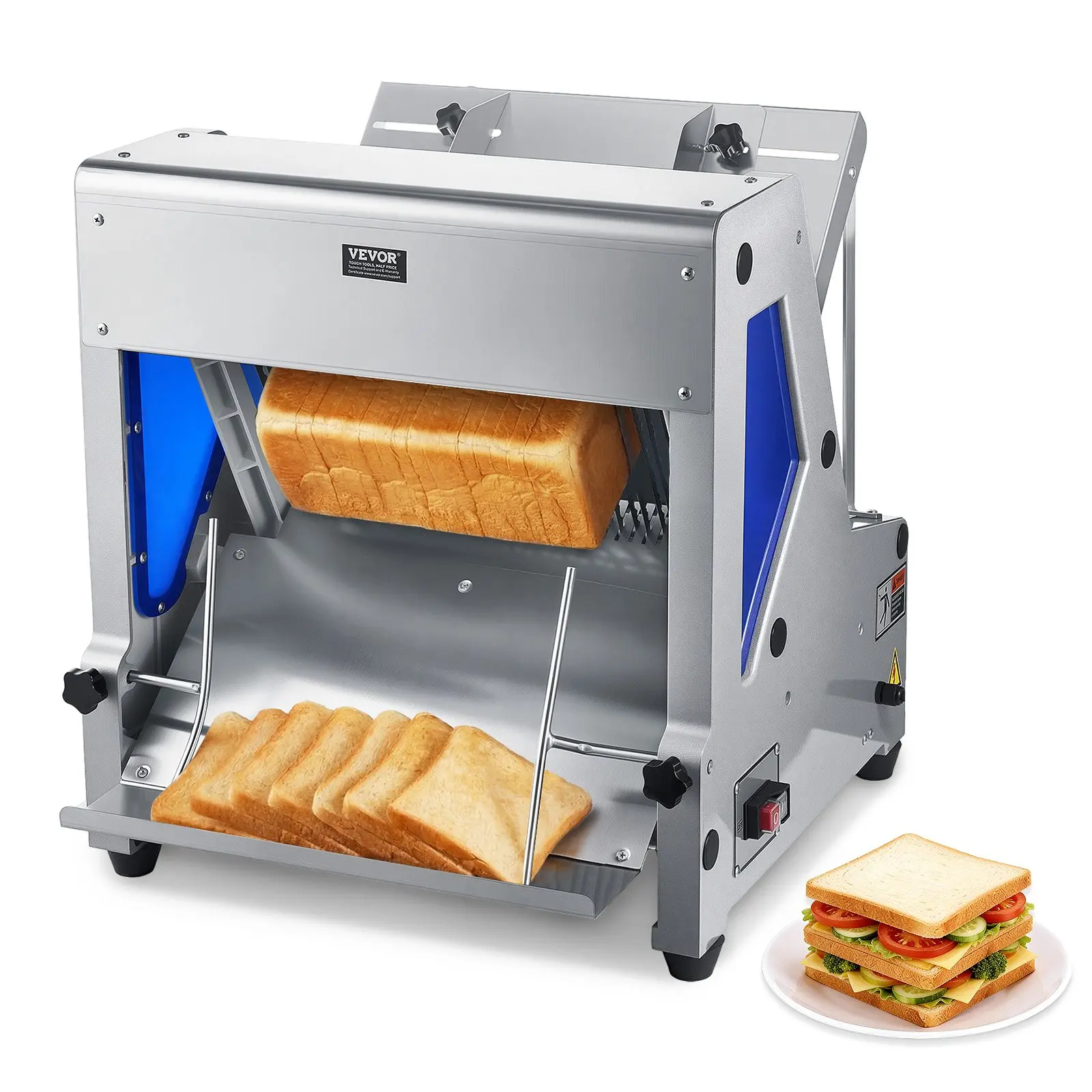 【toolupgrade】VEVOR Electric Bread Slicer, 370W Bread Slicing Machine, Die-Cast Aluminum Countertop Bread Cutter Machine for 12mm Slice Thickness, Commercial Home Use for Bakeries Restaurants, 120V