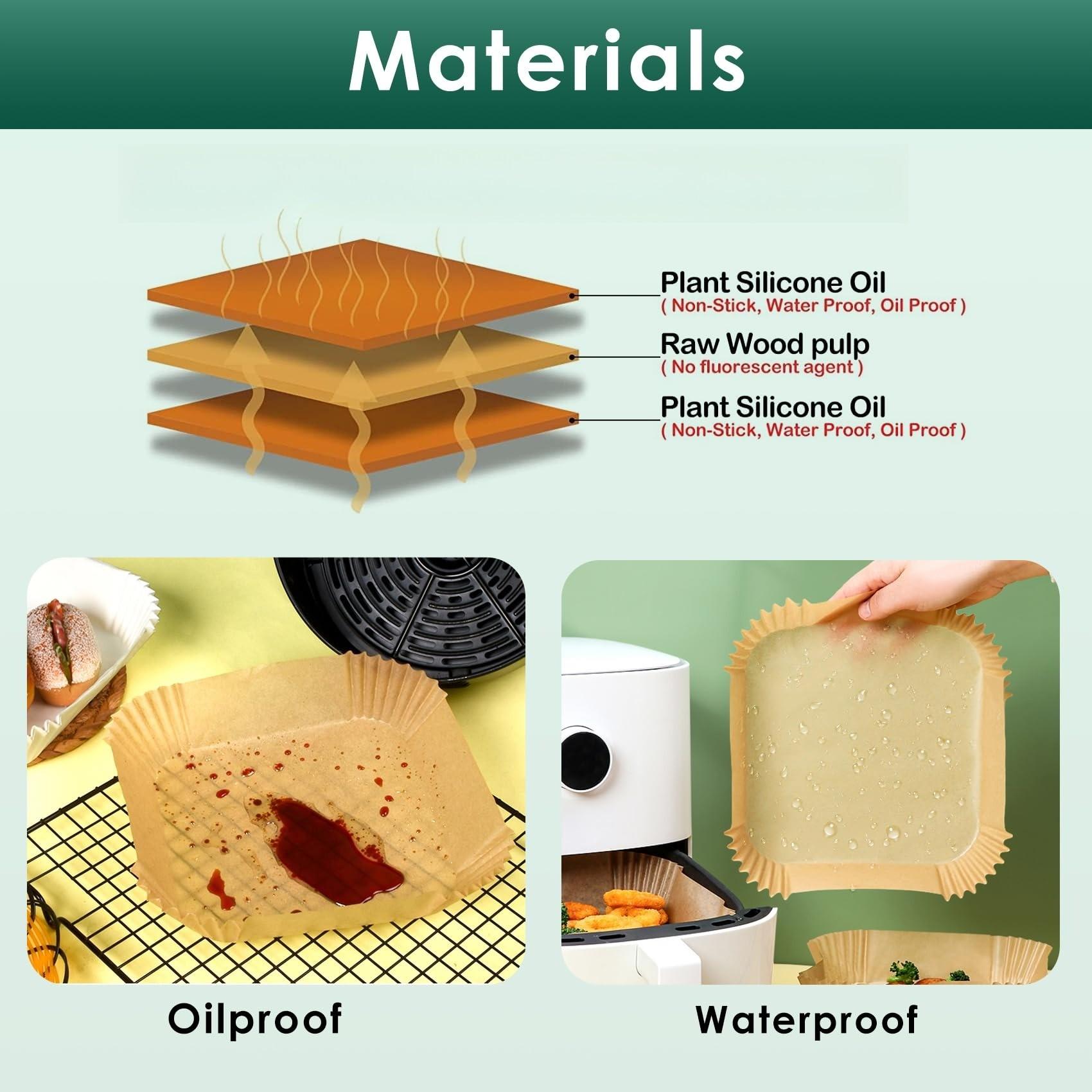 100 Large Baking Papers, Non-Stick Microwave Safe, Pre-Cut Rounded Edges, Compatible with Oven and Deep Fryer, Ideal for Cooking