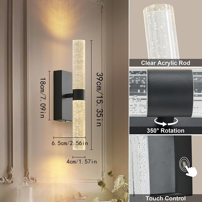 2-Pack LED Wall Lights, -Gold Modern Crystal Wall Sconces, Rechargeable with Remote, Adjustable Brightness, for Living Room, Hotel Corridor