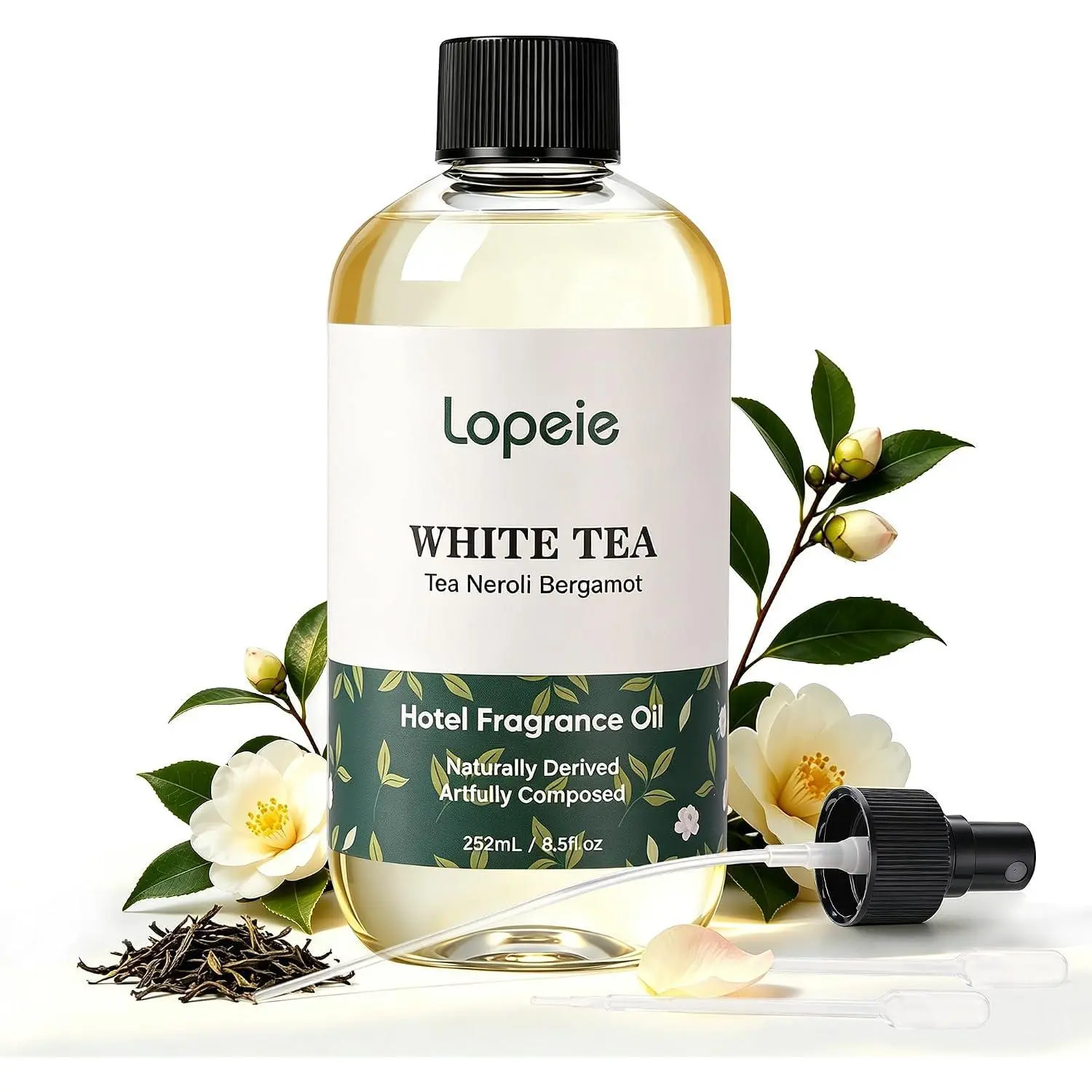 White Tea Hotel Diffuser Oil – Essential Oil for Diffuser, Air Freshener & Room Spray – Long-Lasting with Notes of Tea, Neroli & Bergamot, for Ultrasonic & Waterless Diffusers, 8.5 fl.oz