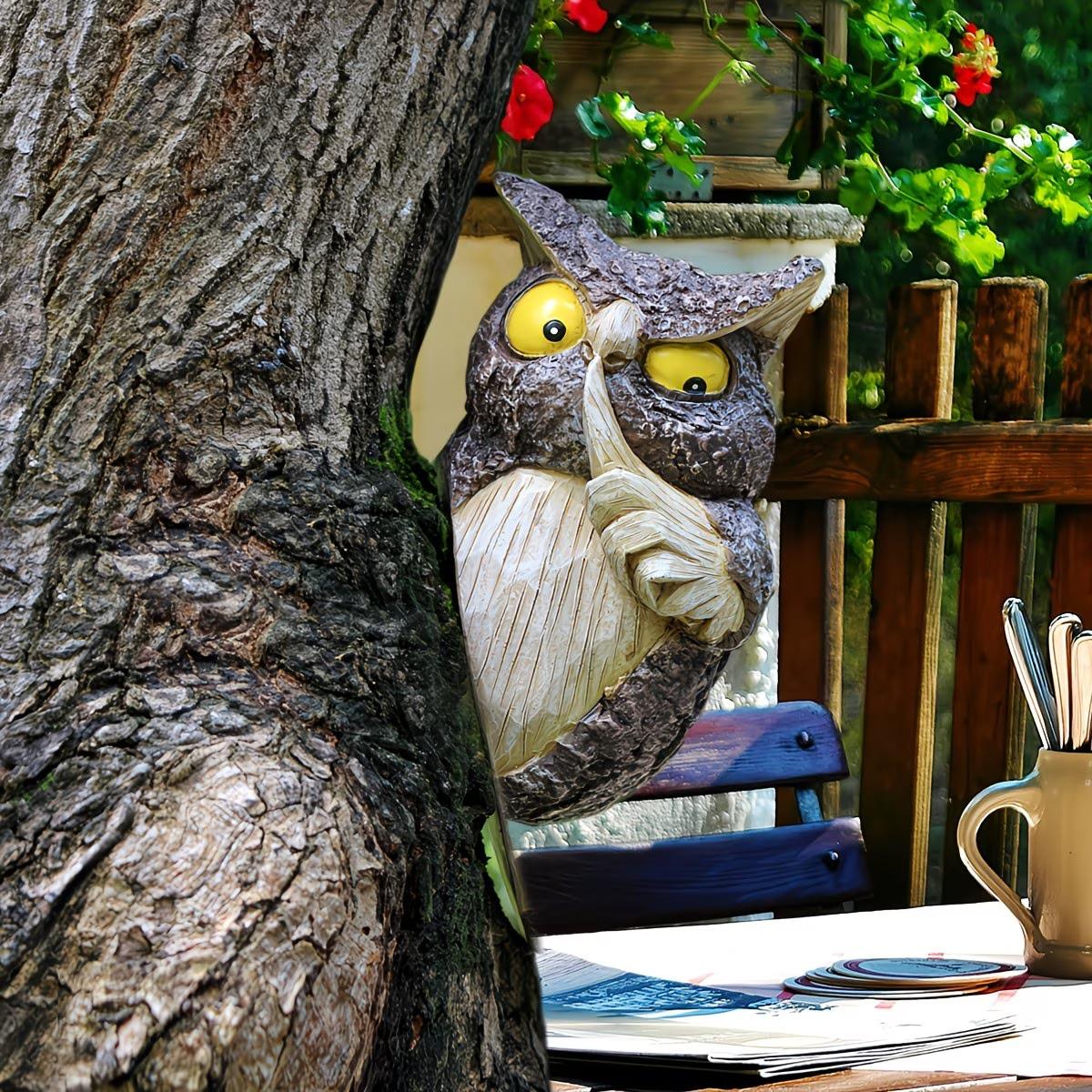 1pc Hide and Seek Owl Resin Craft, Spring Garden Big Tree Decoration, Owl Tree Hanging, Home Fun Owl Wall Hanging, Pure Handmade Craft