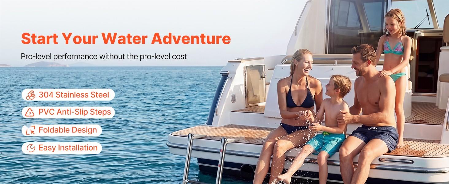 Boat Ladder 3 Steps Stainless Steel Telescoping Folding Swim Deck Ladder for Rear Entry Inboard, Heavy Duty 600 Lbs Capacity with Wide Anti-Slip Steps, Suitable for Outboards, Yachts, Pontoon Boats, Marine Dock Access
