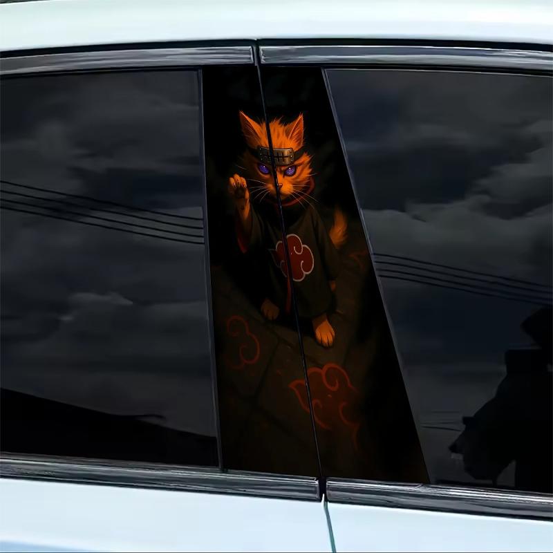 2Pcs Naruto Theme Car Sticker, Sticker For Cars, Durable Vinyl Sticker, Suitable for B-pillar, Semi-matte Surface, Self-Adhesive, Compatible Metal Surface, Rectangle Shape, Car Decor