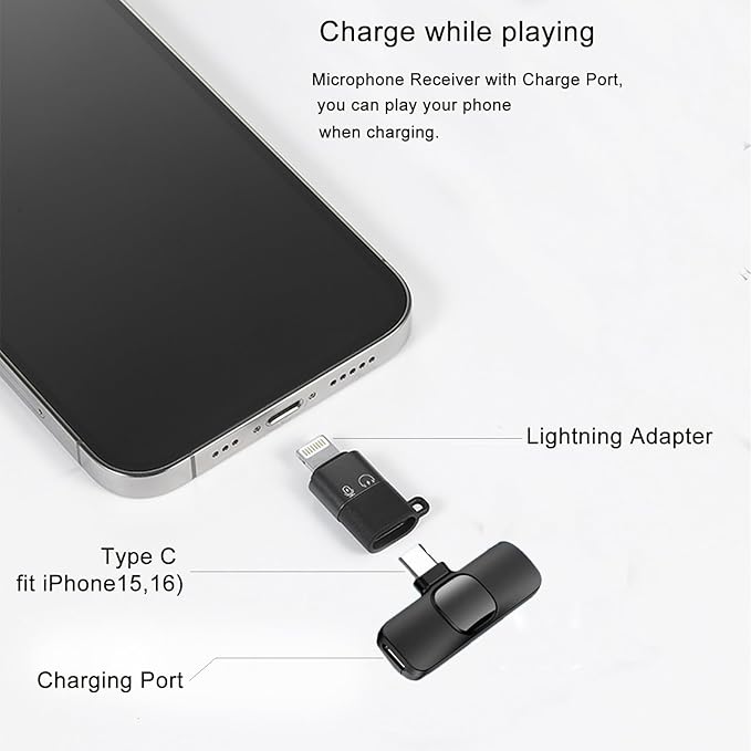 Professional Wireless Microphone for iPhone, iPad, Android Phone, Mini Microphone, Wireless Lapel Mic for Video Recording, Interview Podcast Vlog YouTube Tiktok for Content Creators