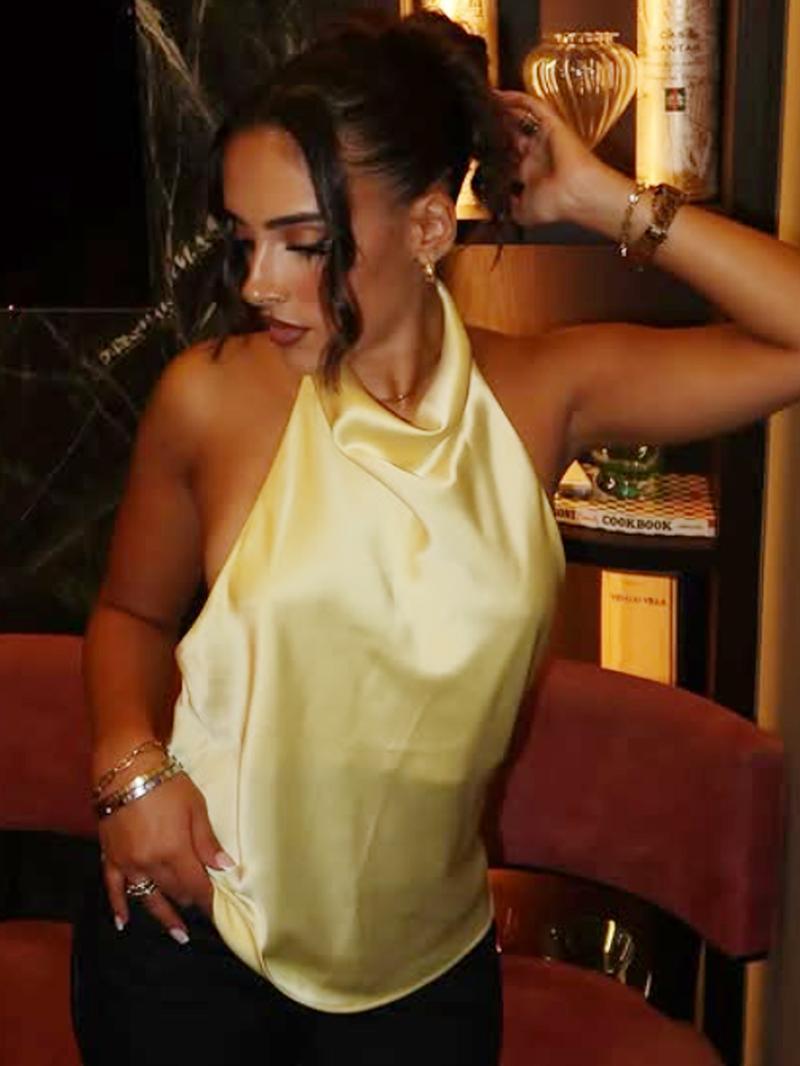 Sexy Satin Halter Top Women Corset Tanks & Camis Backless Crop Top Woman y2k Sleeveless Tank Tops Ladies Fashion Black White Orange Pink Yellow Brown Top Casual Vacation Top