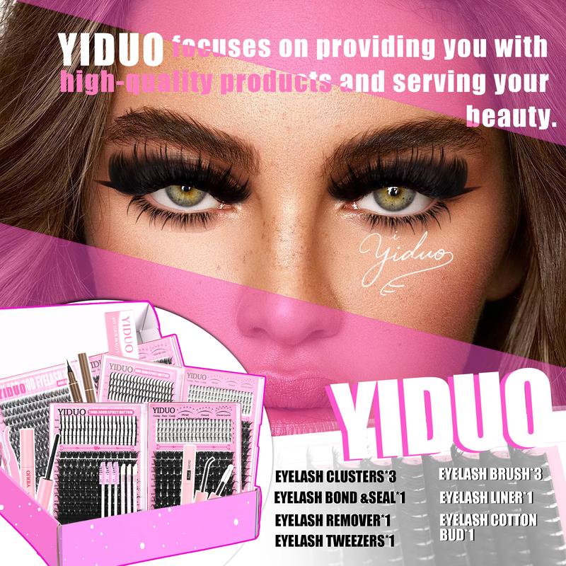 8-Style Volume D-Curl Eyelash Cluster Kit - 1520-Piece, 40D-300D & Bottom/Spiky Styles - Eyelash Extensions Kit with Lash Bond & Seal, Tweezers, Remover, Eyeliner Pencil & Eyelash Brush - Easy DIY At-Home Eyelash Set