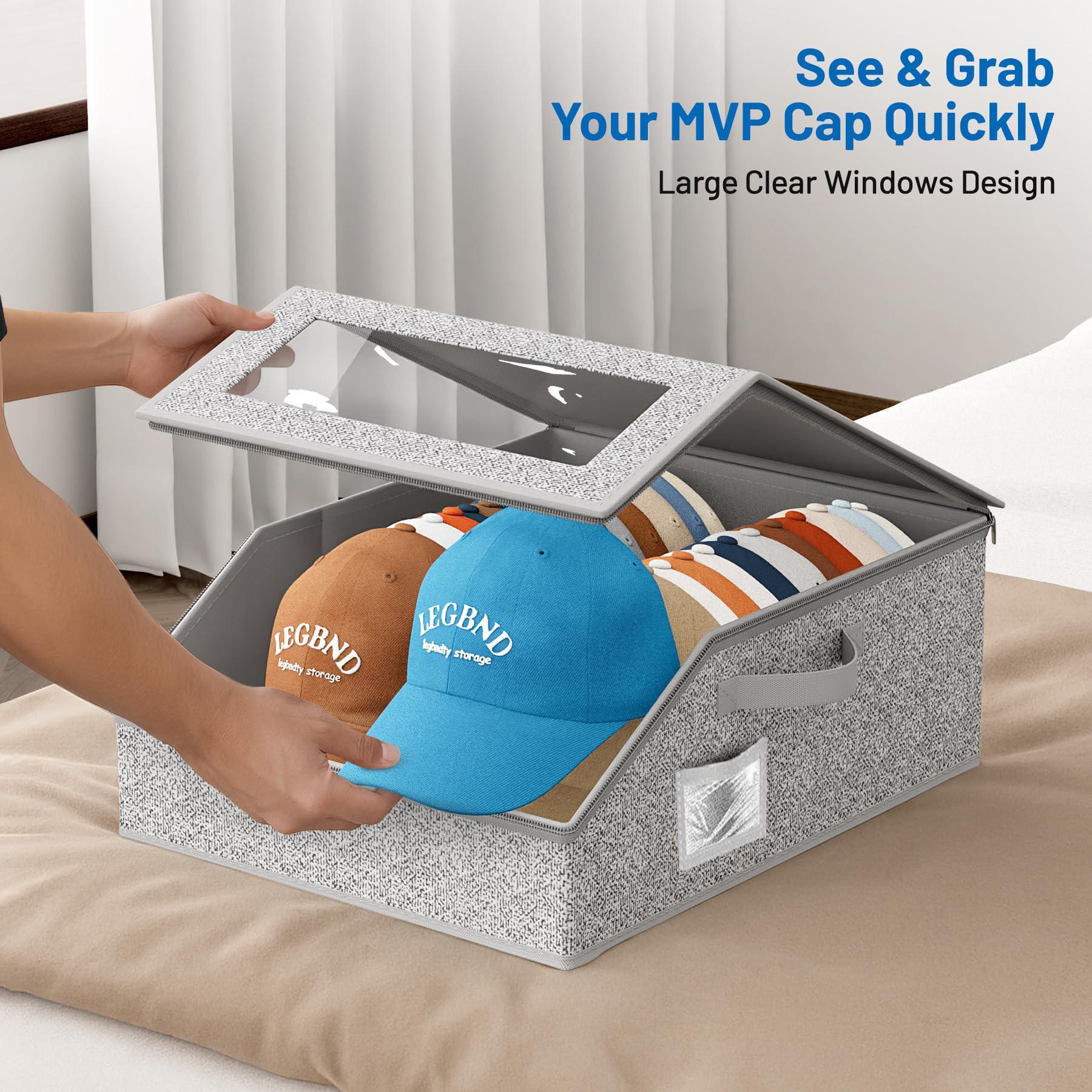 Large Capacity Baseball Cap Storage Box, Holds 24/48 Hats, Fabric Material, Zipper Closure, Foldable, Collapsible Design Boxes, Ideal for Home Organization, Display Box, Foldable Storage Boxes