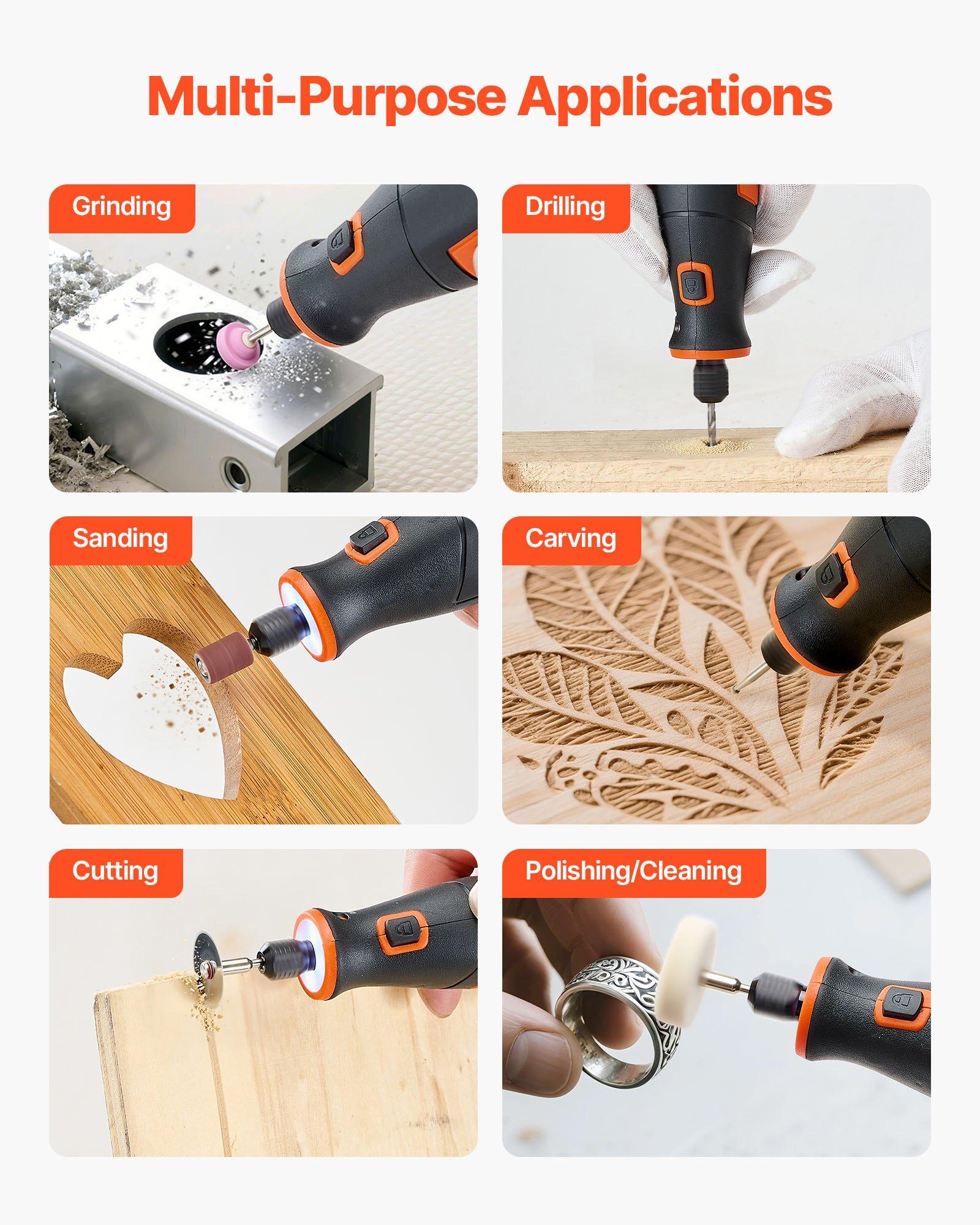 VEVOR 73-Piece 4V Cordless Adjustable Speed Rotary Kit, 6.38x1.38x1.57 in Portable Mini Power Tool with 5-Level 7000-20000 RPM, Fast Charging for Pet Furniture Engraving, Sanding, Cutting, Ergonomic