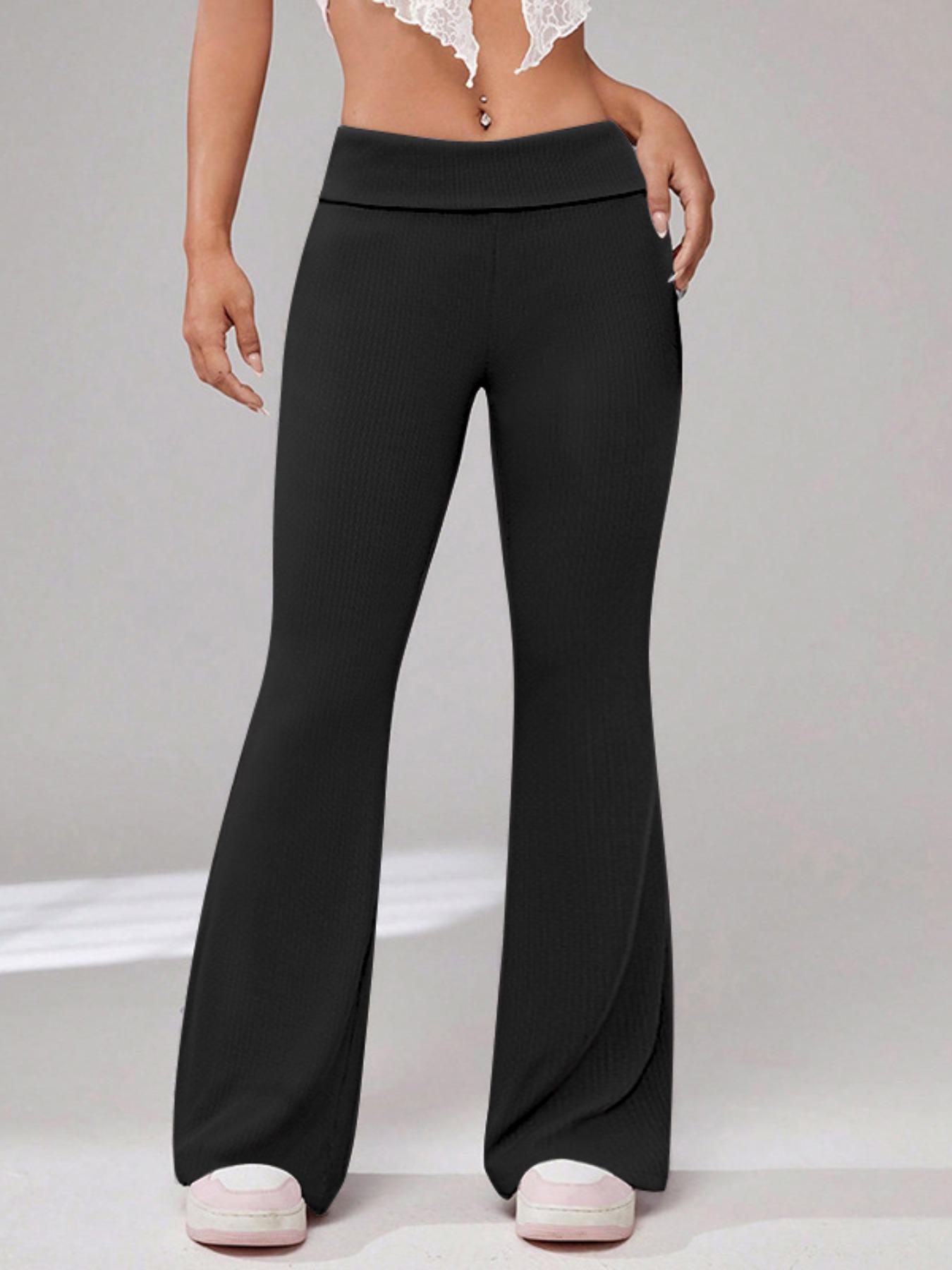 Women's Plain Sporty Casual Fitted Flare Pants, Thin Ribbed Long Pants for Sports Home Leisure, All Seasons Fashion, Flared Women's Plain Sporty Casual Fitted Flare Pants, Thin Ribbed Long Pants for Sports Home Leisure, All Seasons Fashion, Flared