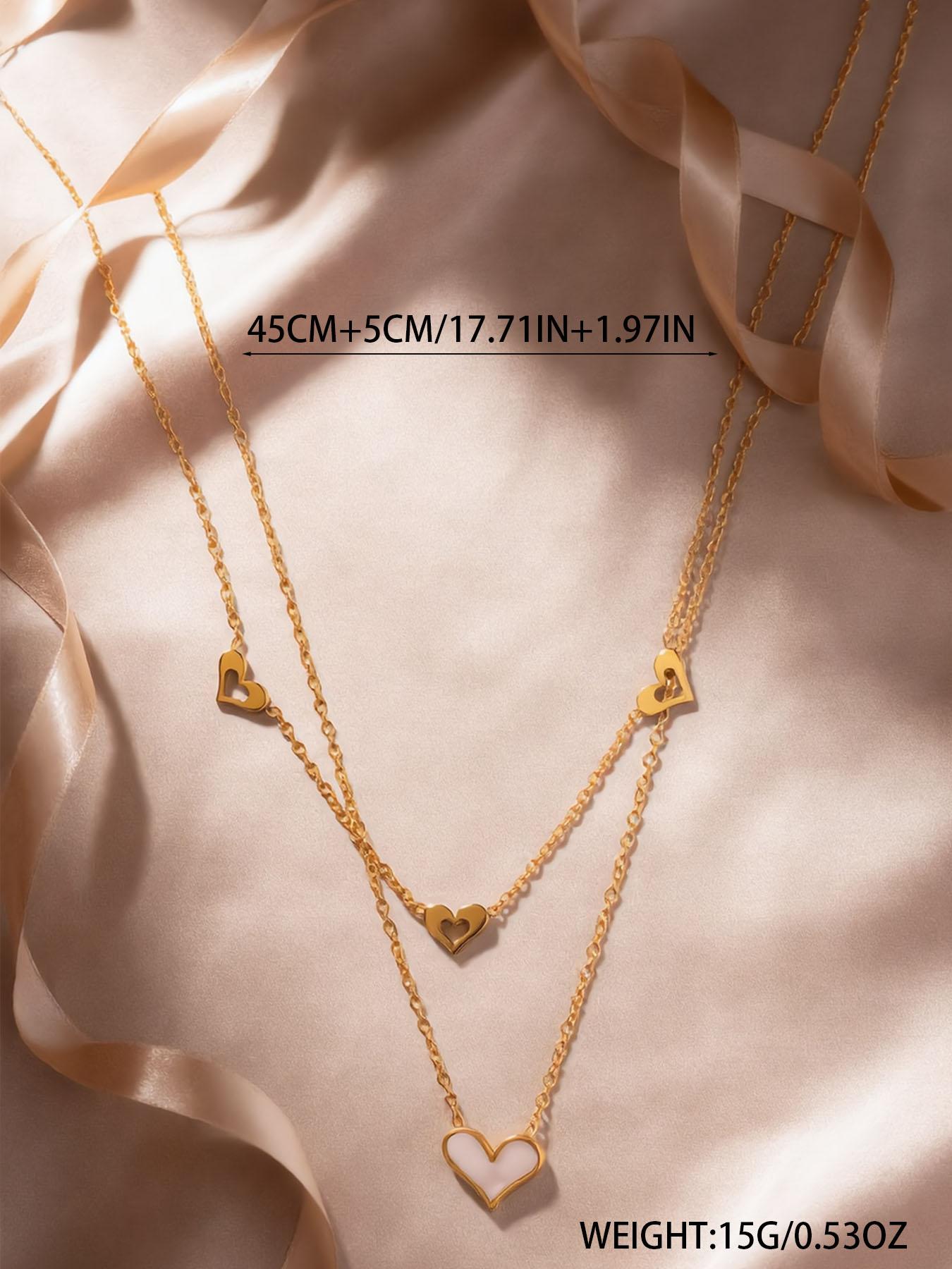 Titanium Steel Double Layer Heart Necklace for Women, Elegant Lockbone Chain, Sparkle Decor, Perfect for Parties and Daily Wear