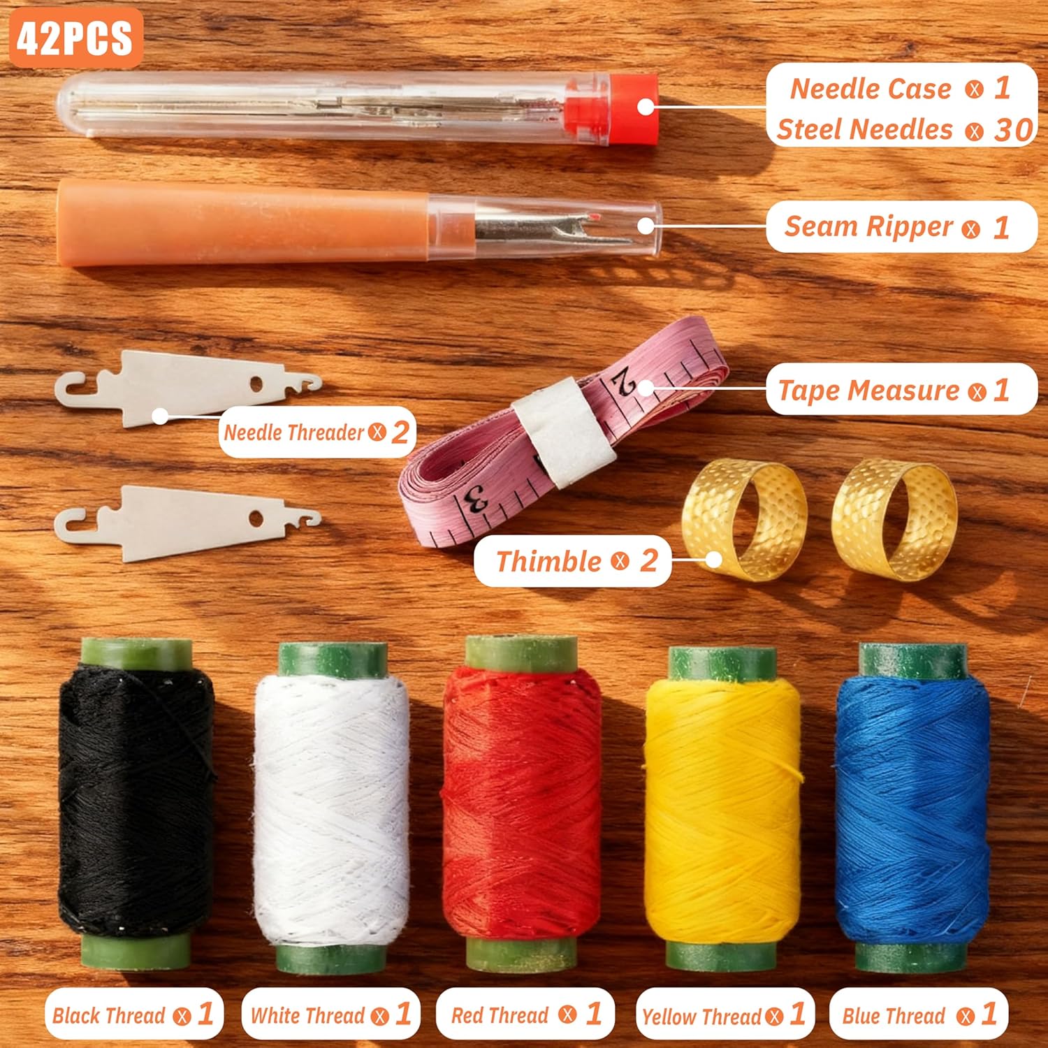 42 count Sewing Tool Set, Big Eye Steel Sewing Kit, Includes , Threader, Ripper, Tape Measure & , Complete Hand Sewing Set for Beginners, Craft Enthusiasts & Daily Use 42 count Sewing Tool Set, Big Eye Steel Sewing Kit, Includes , Threader, Ripper, Tape Measure & , Complete Hand Sewing Set for Beginners, Craft Enthusiasts & Daily Use