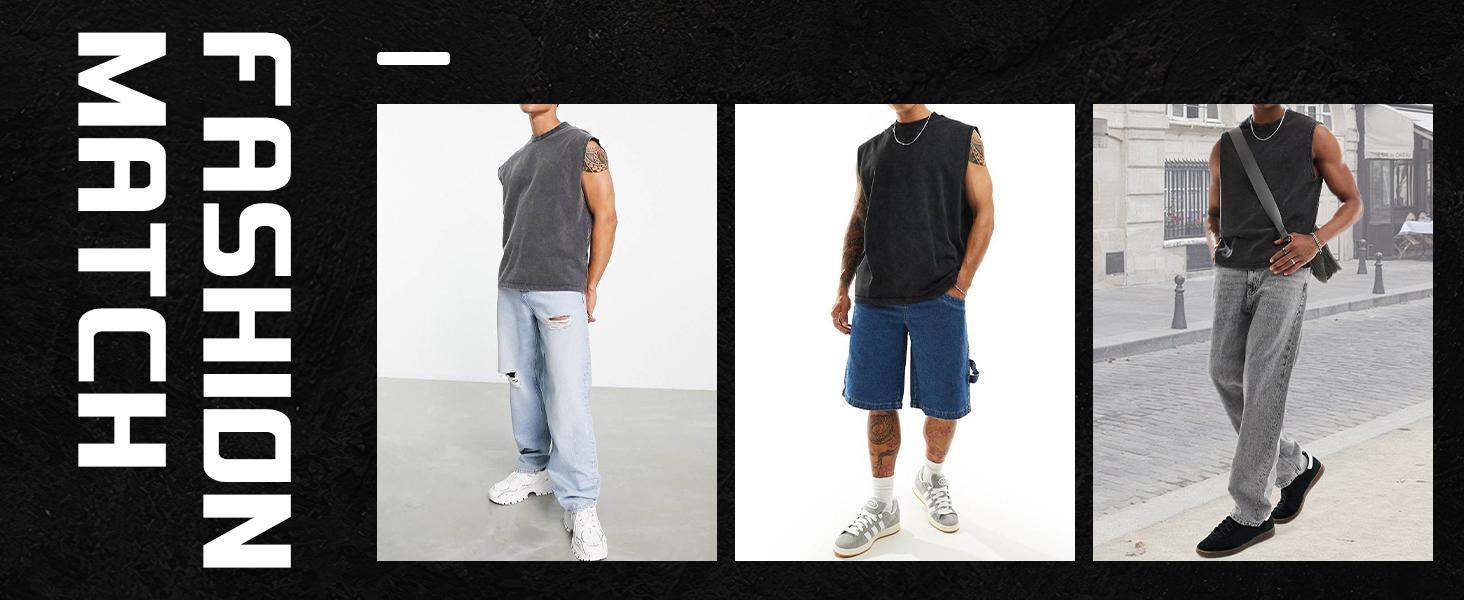 3 Pack Men's Cotton Sleeveless Muscle Tank Tops Vintage Acid Wash Cutoff Loose Workout Tee Shirts Running Men Women Cotton Workout Tank Tops Sleeveless Acid Wash Tshirts Cut Off Muscle Shirts