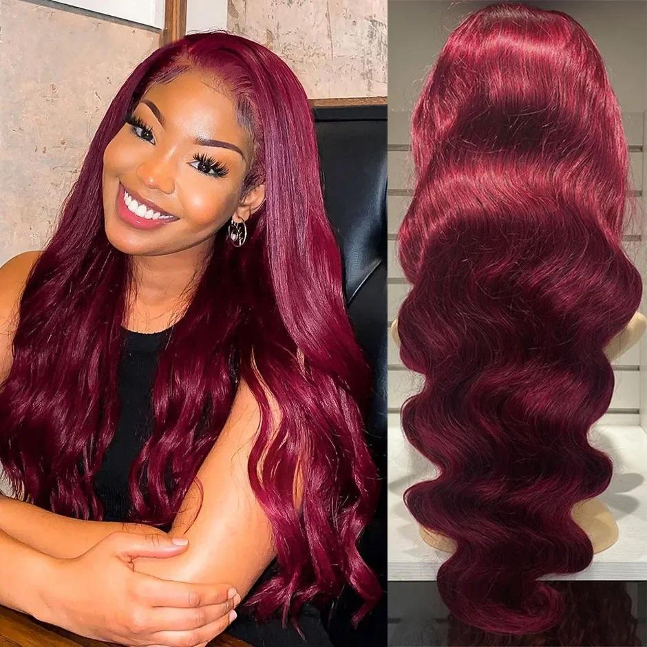 Bling Hair 28 Inch 99J Burgundy Lace Front Wigs Human Hair 13x6 HD Transparent Body Wave Lace Front Wigs Human Hair Pre Plucked 99j Burgundy Red Wine Human Hair Wigs for Women SpringStatements