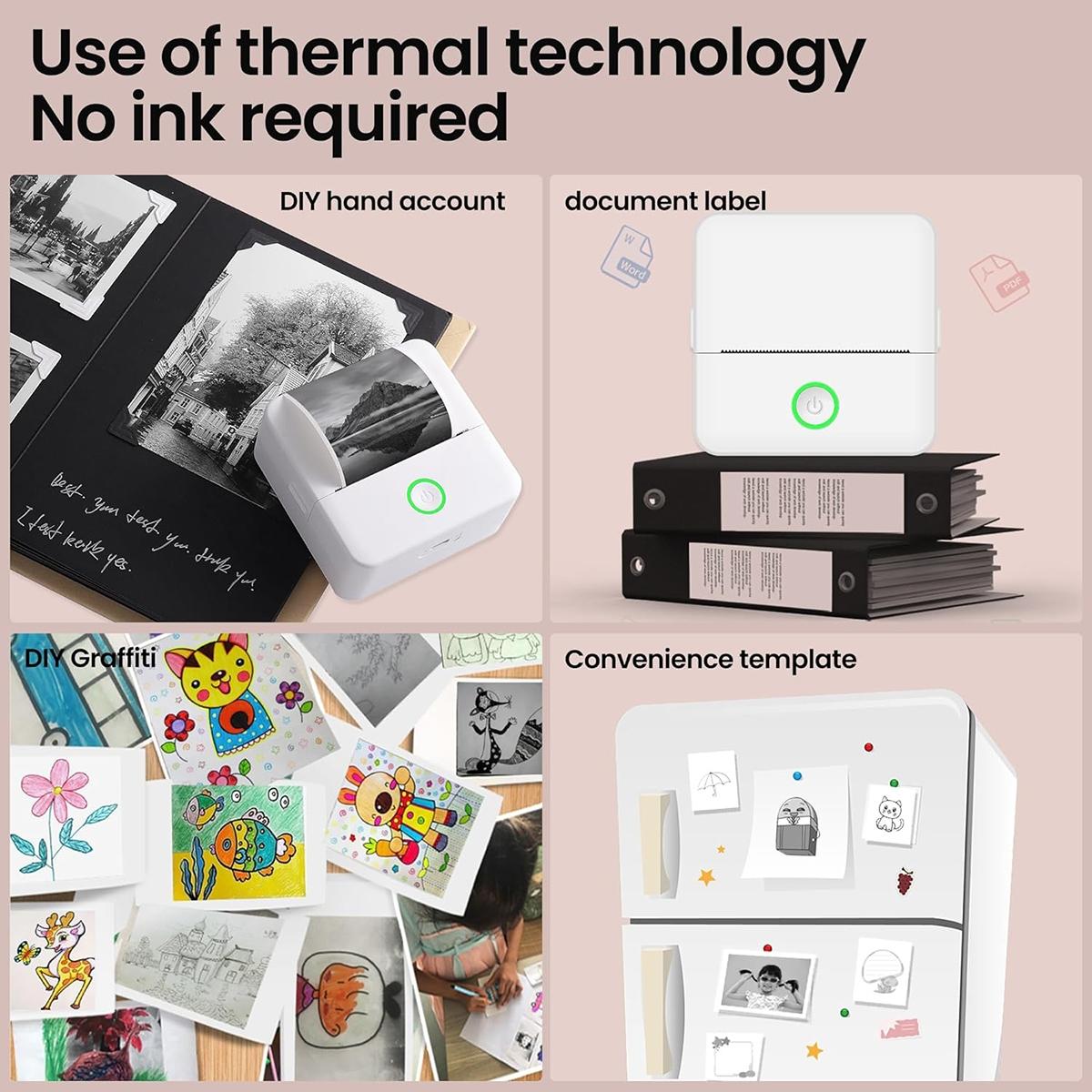 Mini Printer, Thermal Wireless Printer, Inkless Label Printer, Portable Thermal Inkless Sticker Maker,  Small Pocket Printer for Notes& Photo, Memo, Compatible with iOS&Android