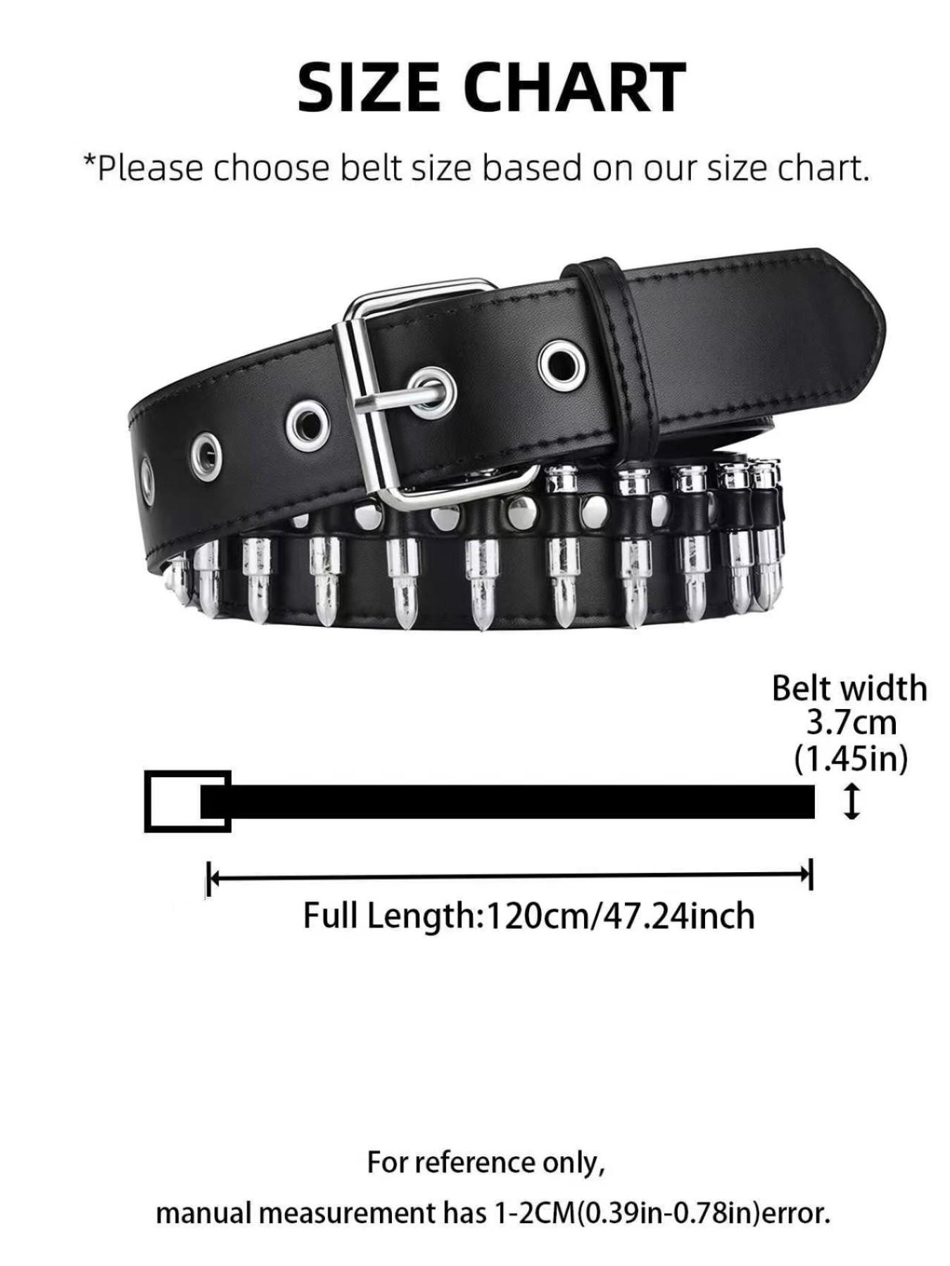 Punk Rock Bullet Head PU Belt, Unisex Rivet Decor, Streetwear & Music Festival Fashion, All-Season Plain Style, Made in China, Unisex Statement Belt, Rivet Decorated Belt