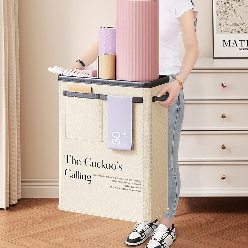 Multifunctional Sports Equipment Storage Box, Foldable Large-Capacity Fabric Storage Basket, Yoga Mat & Fitness Gear Storage Case, Gym Supplies Organizer, Dust-Proof Storage Bin with Lid