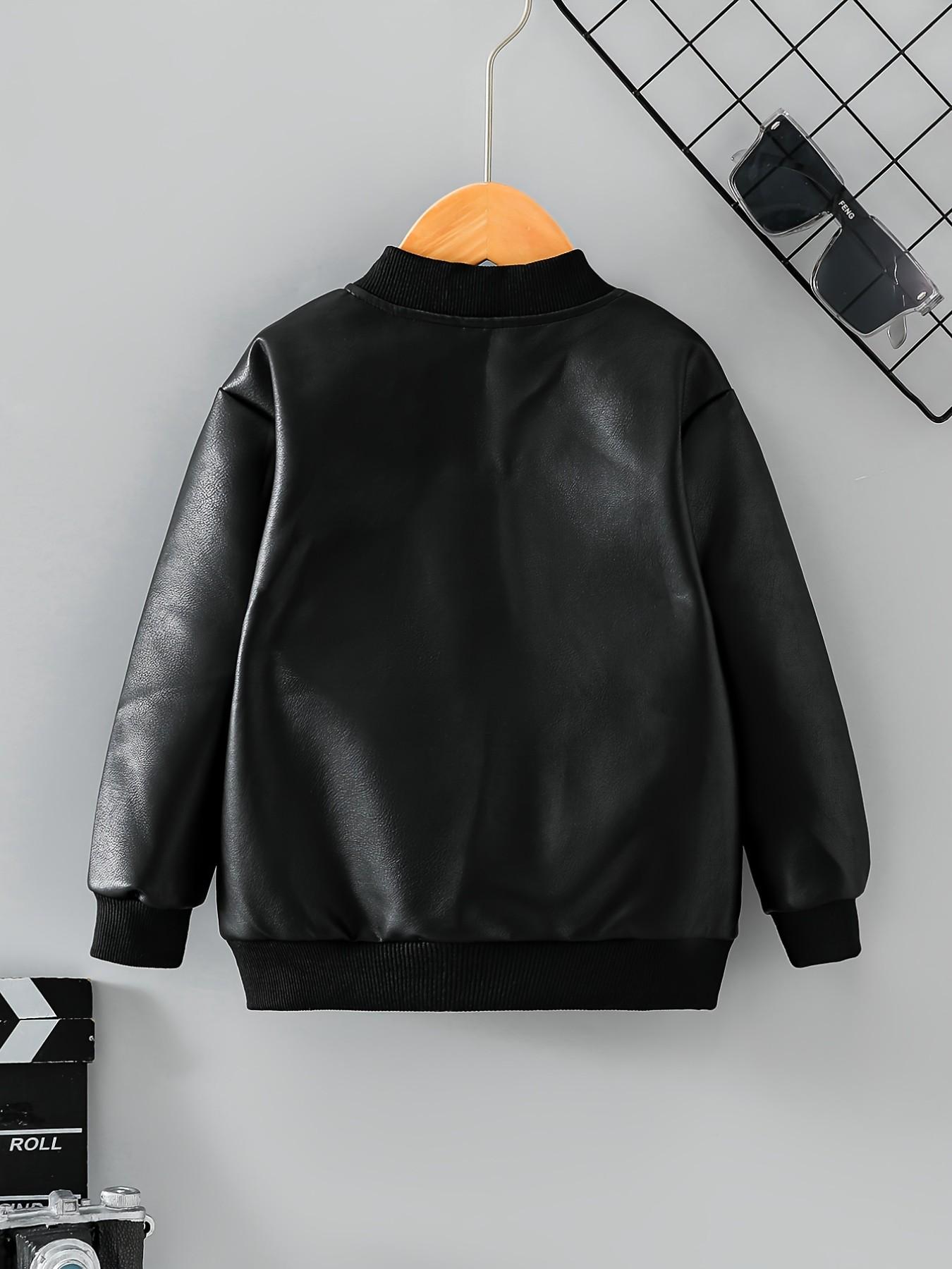 Boys' Fashion Thin Jacket, Trendy Zipper Cardigan, Cool Casual PU Leather Outerwear, Daily Wear, Simple and Versatile