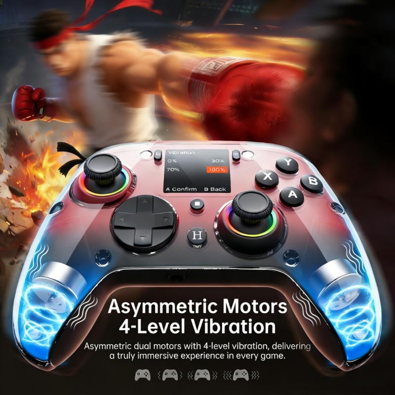 Wireless Gaming Controller with Interactive Screen, 1000Hz Polling Rate, Hall Joysticks & Triggers, 4 Programmable Buttons, Compatible with PC, Switch1, PS4, iOS, Android, New Year's gift, Valentine's Day gift