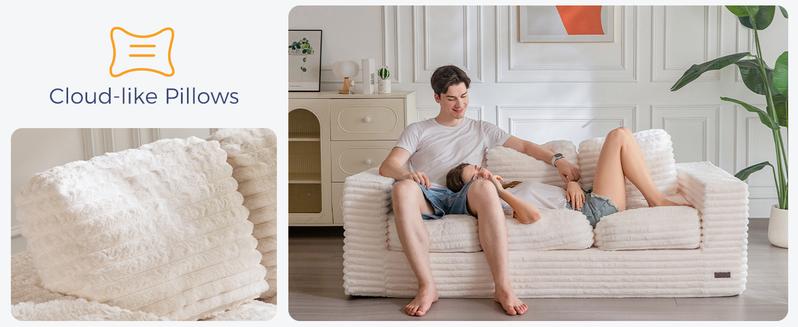 MAXYOYO 3-Seater Boneless Sofa Couch in a Box, Modern Faux Fur Sofa for Living Room, Soft High-Density Foam Couch with Pillows, Fluffy & Supportive Chair Lounge, No Assembly Required