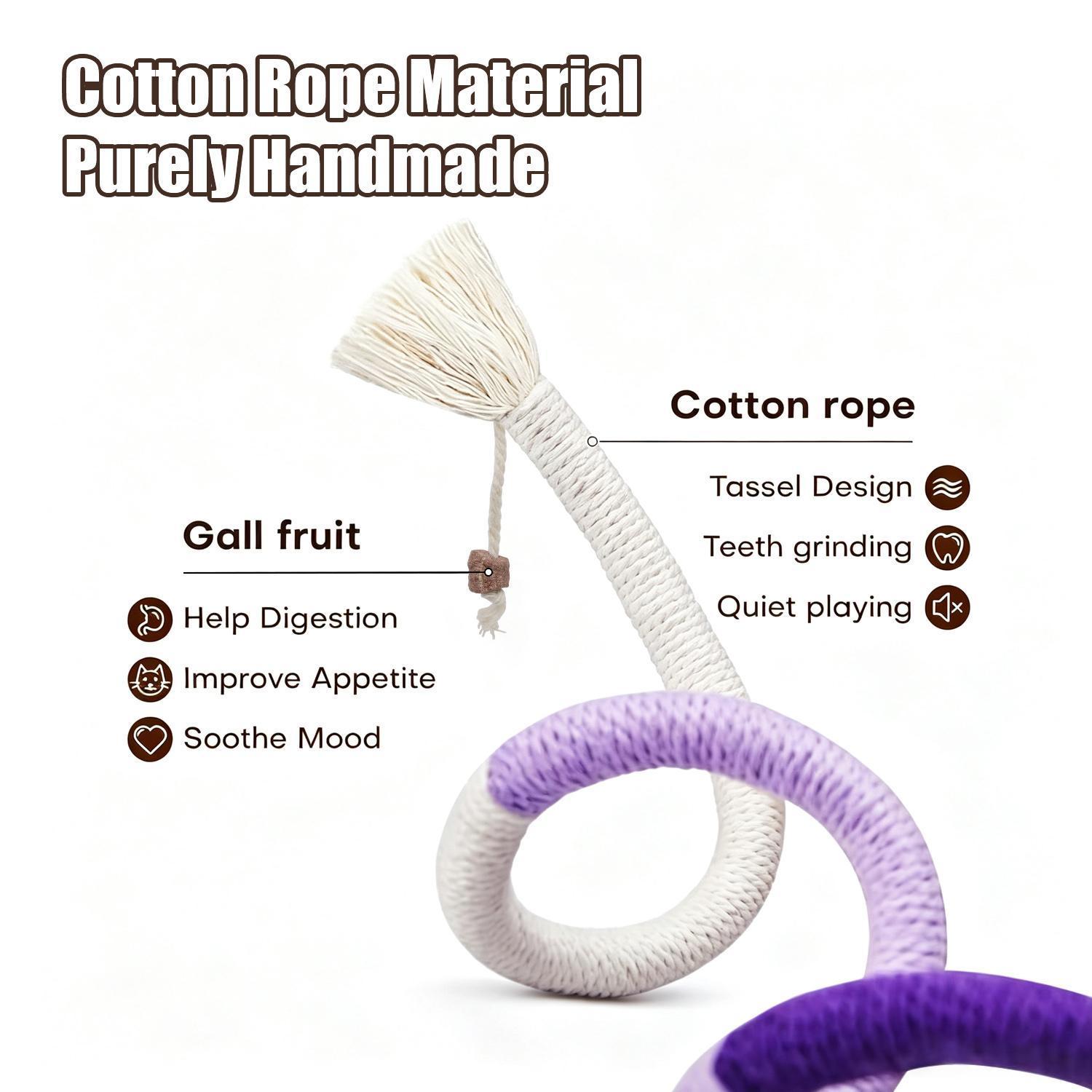 Cat Toys Chew Ropes 3Pcs, Safe Teeth Cleaning Toy for Indoor Kittens, Calming Interactive Kitty Toys