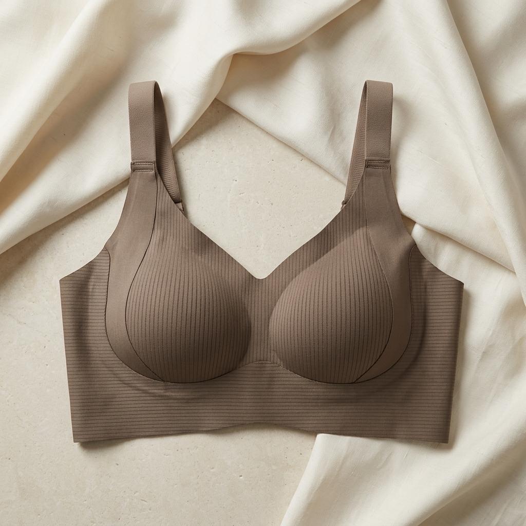4PCS Solid Seamless Ribbed Push Up Bras, Wirefree Jelly Full Coverage Comfort Everyday Bralette, Plus Size Ultimate Lift Cool Sleep Bra No Padded Underwire