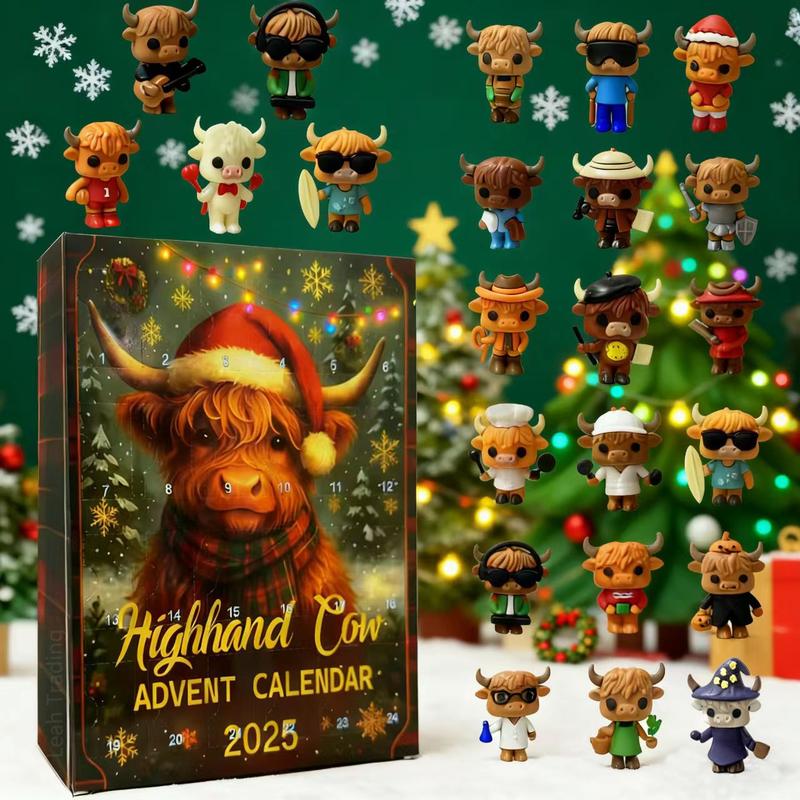 2D Graphic Design, 2025 24 Days of Christmas Countdown Calendar with 24 Collectible Mini Cows - Scottish Theme Christmas and Halloween Countdown Calendar, 1-24 Numbered Doors, Daily Cow-Shaped Display, Christmas Decoration 2D Graphic Design, 2025 24 Days of Christmas Countdown Calendar with 24 Collectible Mini Cows - Scottish Theme Christmas and Halloween Countdown Calendar, 1-24 Numbered Doors, Daily Cow-Shaped Display, Christmas Decoration
