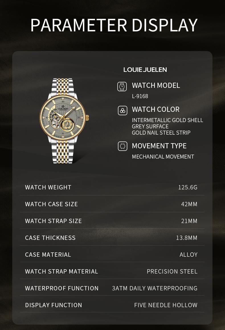 LOUIEJUELEN Aviator Series Men's Swiss Automatic Skeleton Watch - 42mm Stainless Steel Chronograph with Sapphire Crystal, Water-Resistant & Shockproof, Luminous Dial for Business & Casual Occasions LOUIEJUELEN Aviator Series Men's Swiss Automatic Skeleton Watch - 42mm Stainless Steel Chronograph with Sapphire Crystal, Water-Resistant & Shockproof, Luminous Dial for Business & Casual Occasions