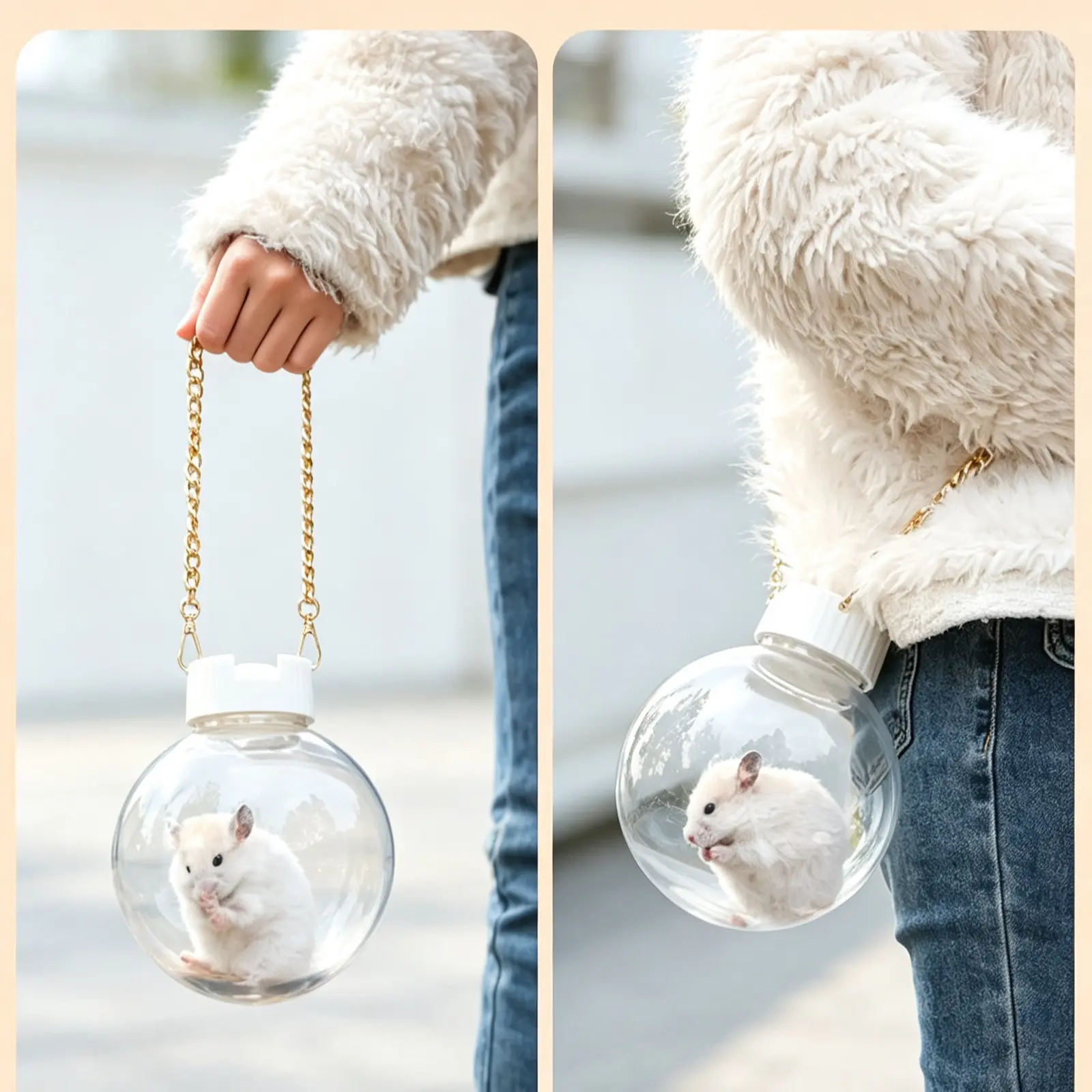 Portable Hamster Carrier Cage, Lightweight Transparent Pet Travel Bag, Comfortable Breathable Design, Ideal for Outdoor Use